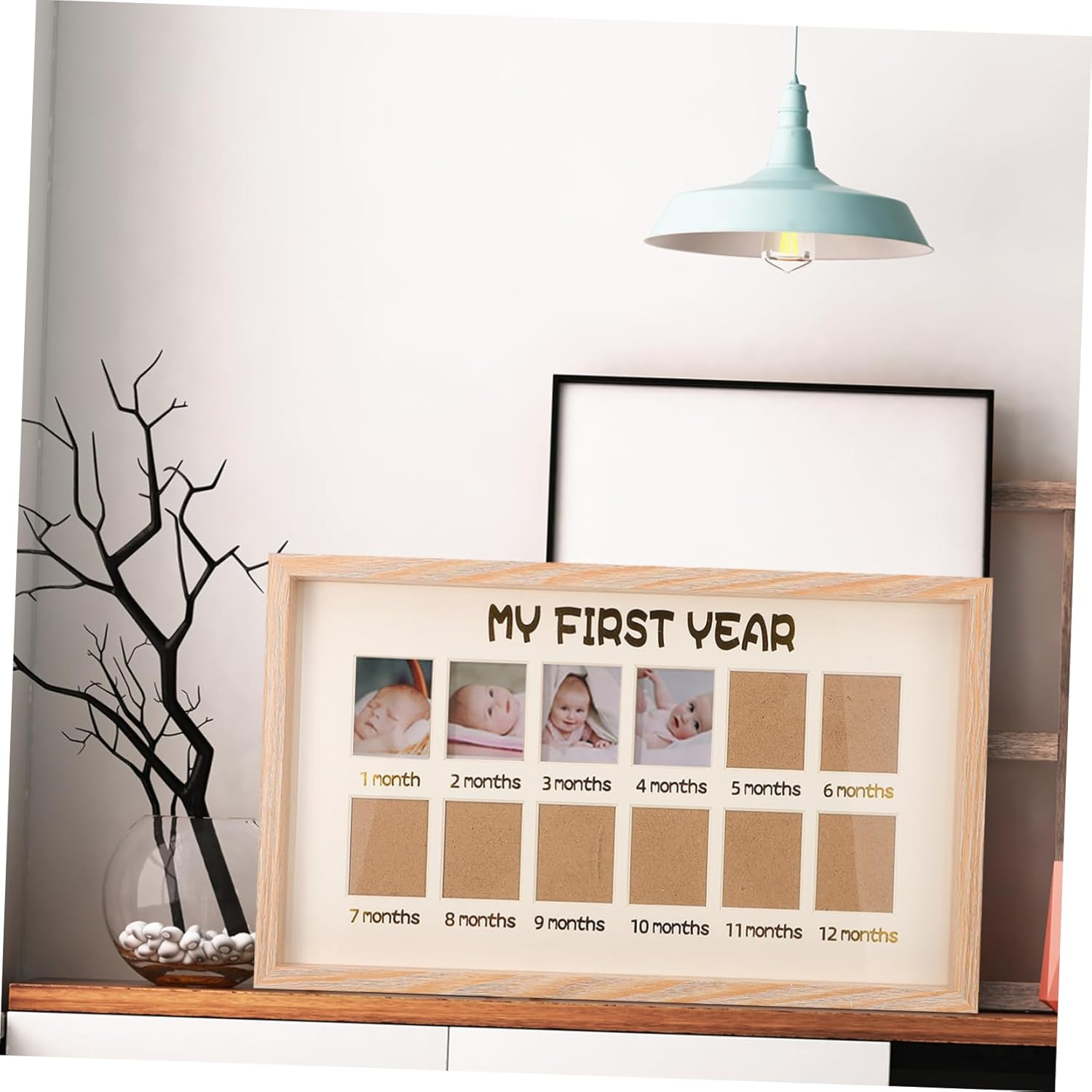 Photo Frame 12 Month Milestone Natural Wood Color Tabletop Memories Picture Frame for Baby First Year Boys and Girls Childrens Display Stand image number 2