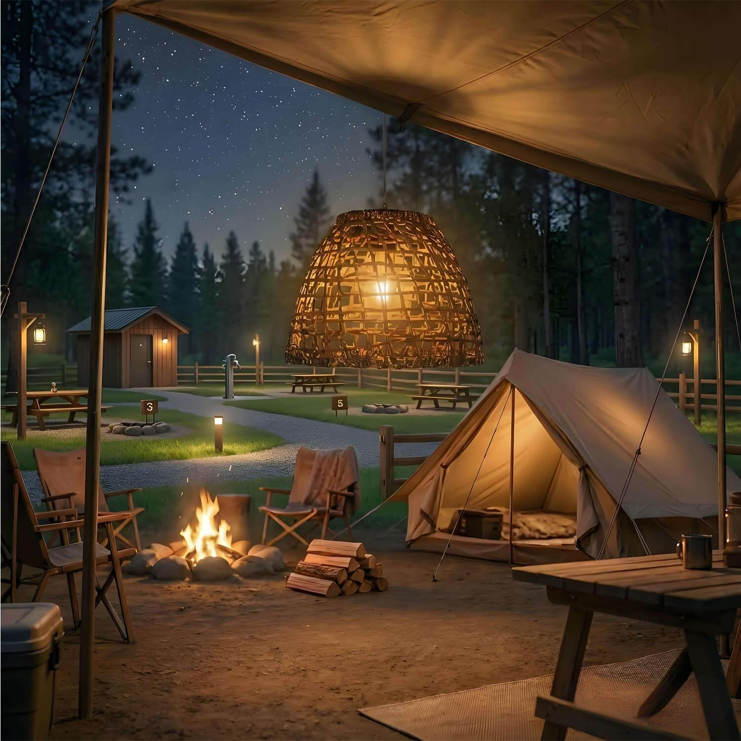 Pearlstar Hanging Lamp with Battery, Battery Operated Rattan Lamp, Hanging 6 Hour Timer, Outdoor Indoor Ceiling Light, Lantern Pendant Light for Patio, Garden, Patio, Living Room, Dining Table image number 2