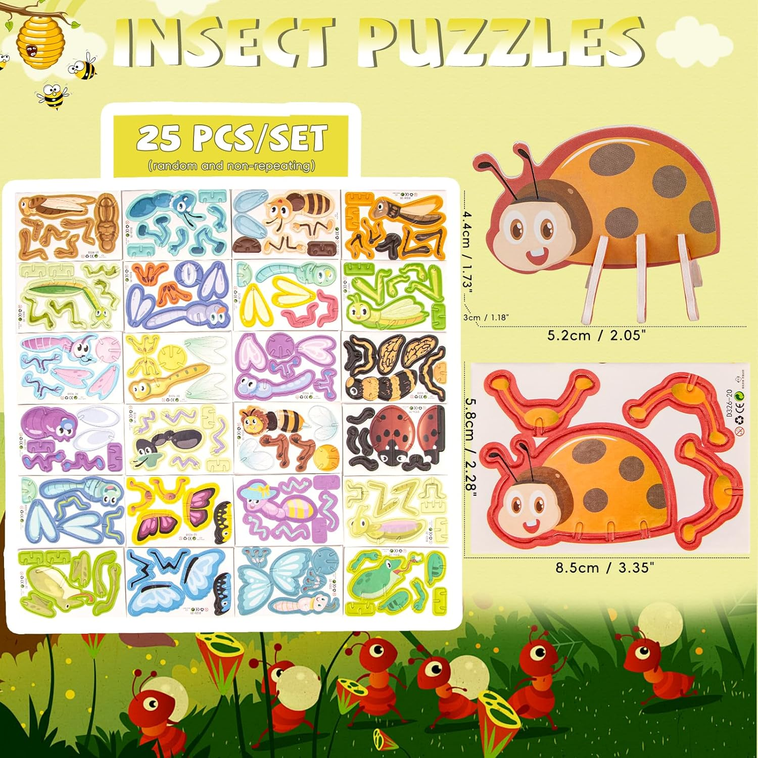 3D Puzzles for Teen, 25 PCS Educational Cartoon 3D Puzzle Kit, Engaging 3-D Puzzles Set for Teenagers Constructible, Ideal Fun Art Crafts Birthday and Holiday Gifts for Adolescents, Insect Themed image number 1