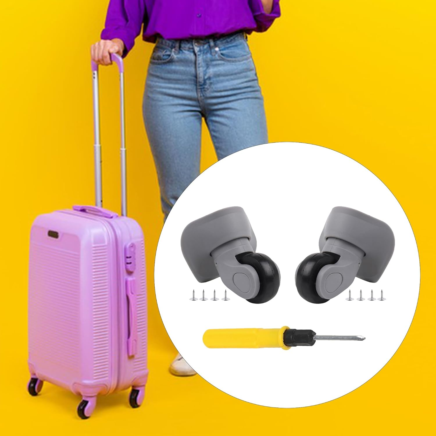 BQLZR 9.1Cmx9.7X4.9Cm Grey Plastic Left&Right Wheels Luggage Suitcase DIY Accessories W/8 Screws Pack of 2 image number 2