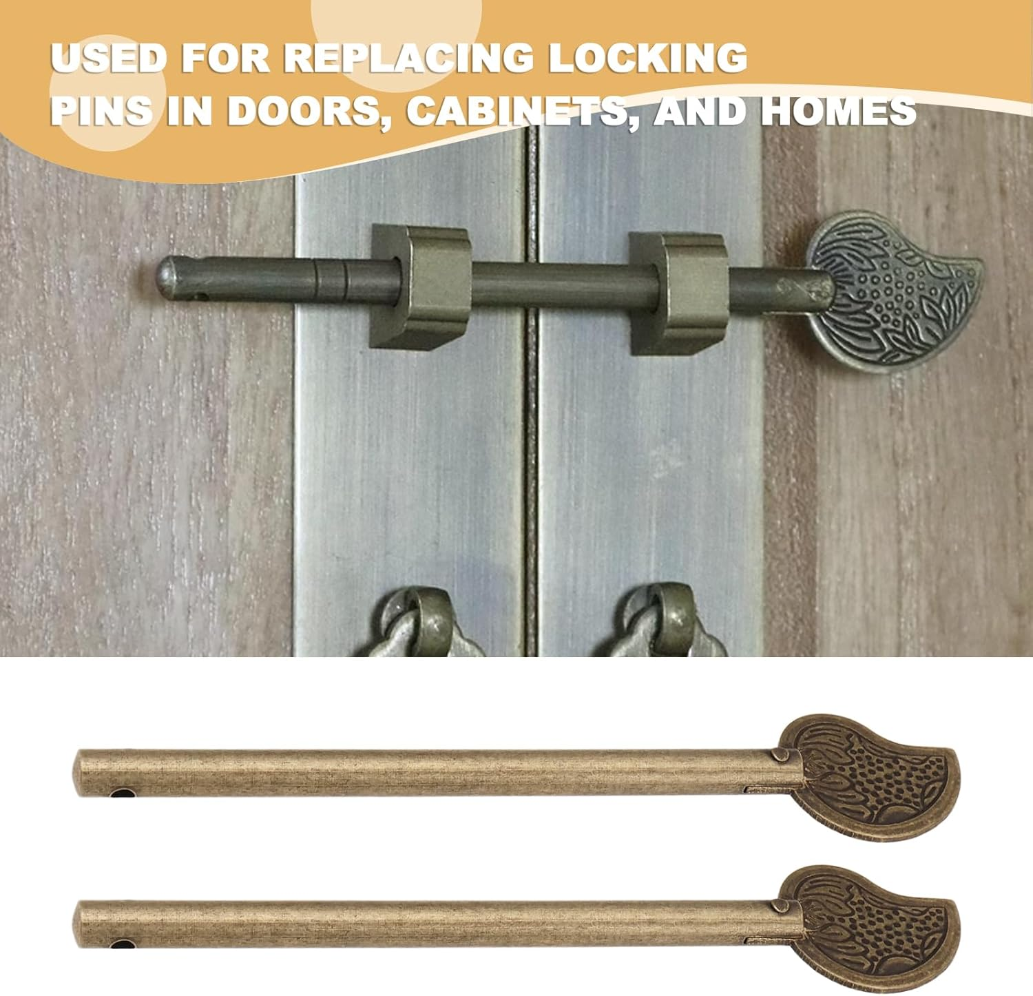 Emagtech 2PCS Retro Bronze Locking Pin Chinese Locking Pin Leaf Style Cabinet Key Latch Door Bolt for Style Drawer Door Wardrobe Door Shoe Cabinet (11Mm) image number 4