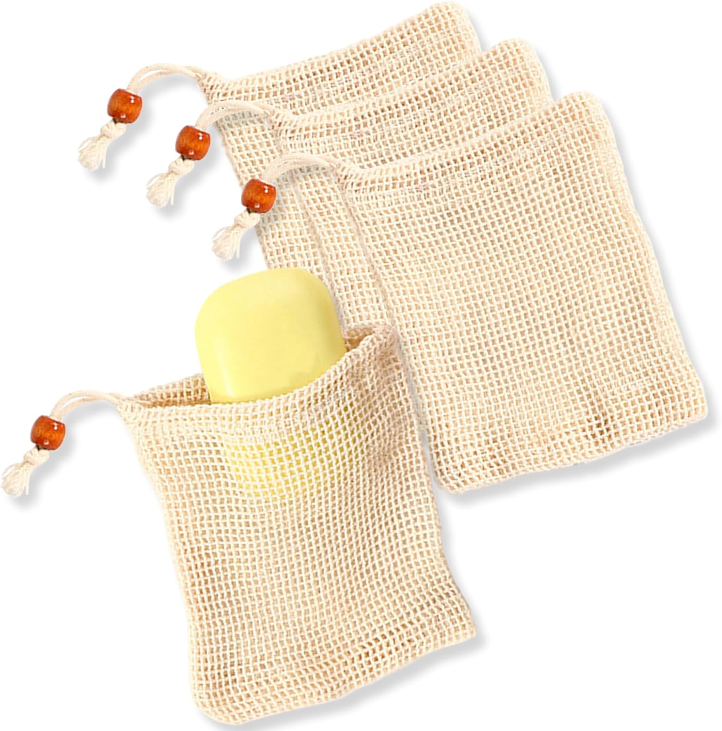 Natural Sisal Soap Bag Saver, Mesh Net Pouch for Exfoliating, Foaming, and Quick Drying Holder in Shower - Plastic-Free, Waste Reducing (4 Pack) image number 1