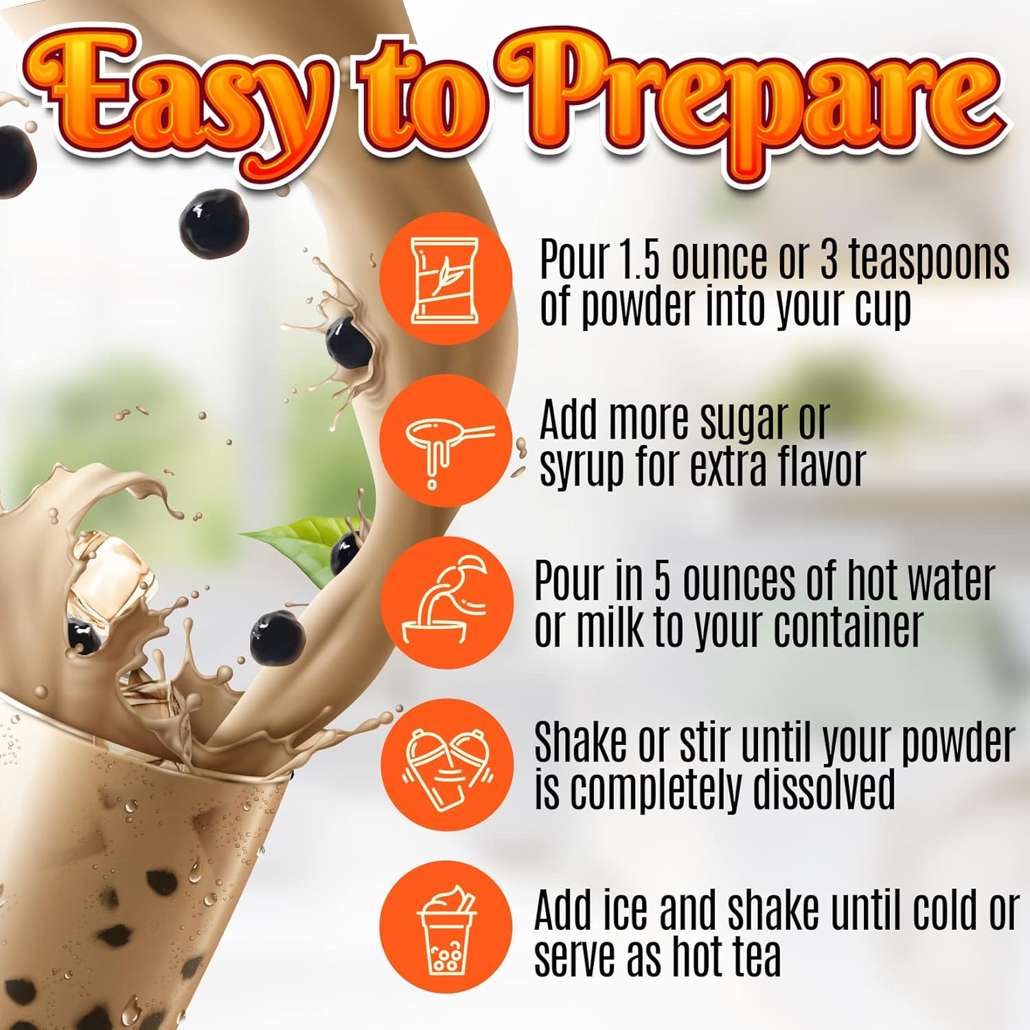 Ultimate DIY Bubble Tea Kit - 6 Flavors with Taro, Lychee, Coconut, Mango, Milk Tea, and Thai Tea - Makes 36 Drinks with Straws and Authentic Boba image number 2