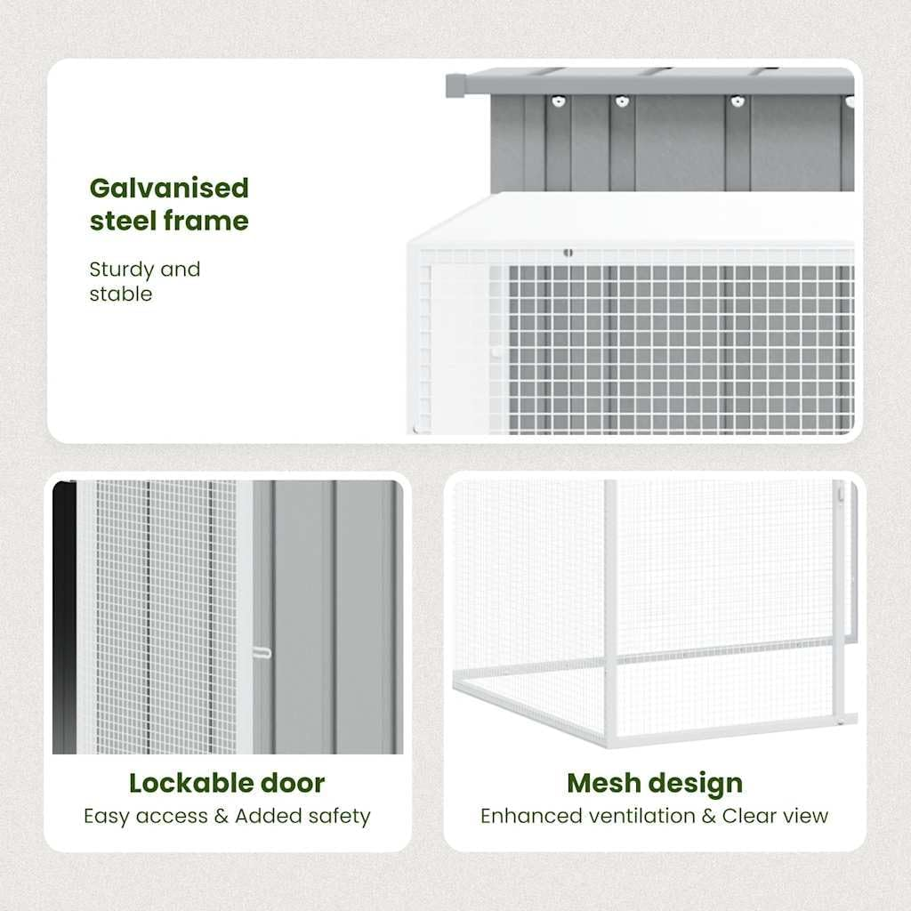 Rabbit Cage Grey 200X91X100 Cm Galvanised Steel Outdoor Pet House Small Animal image number 4