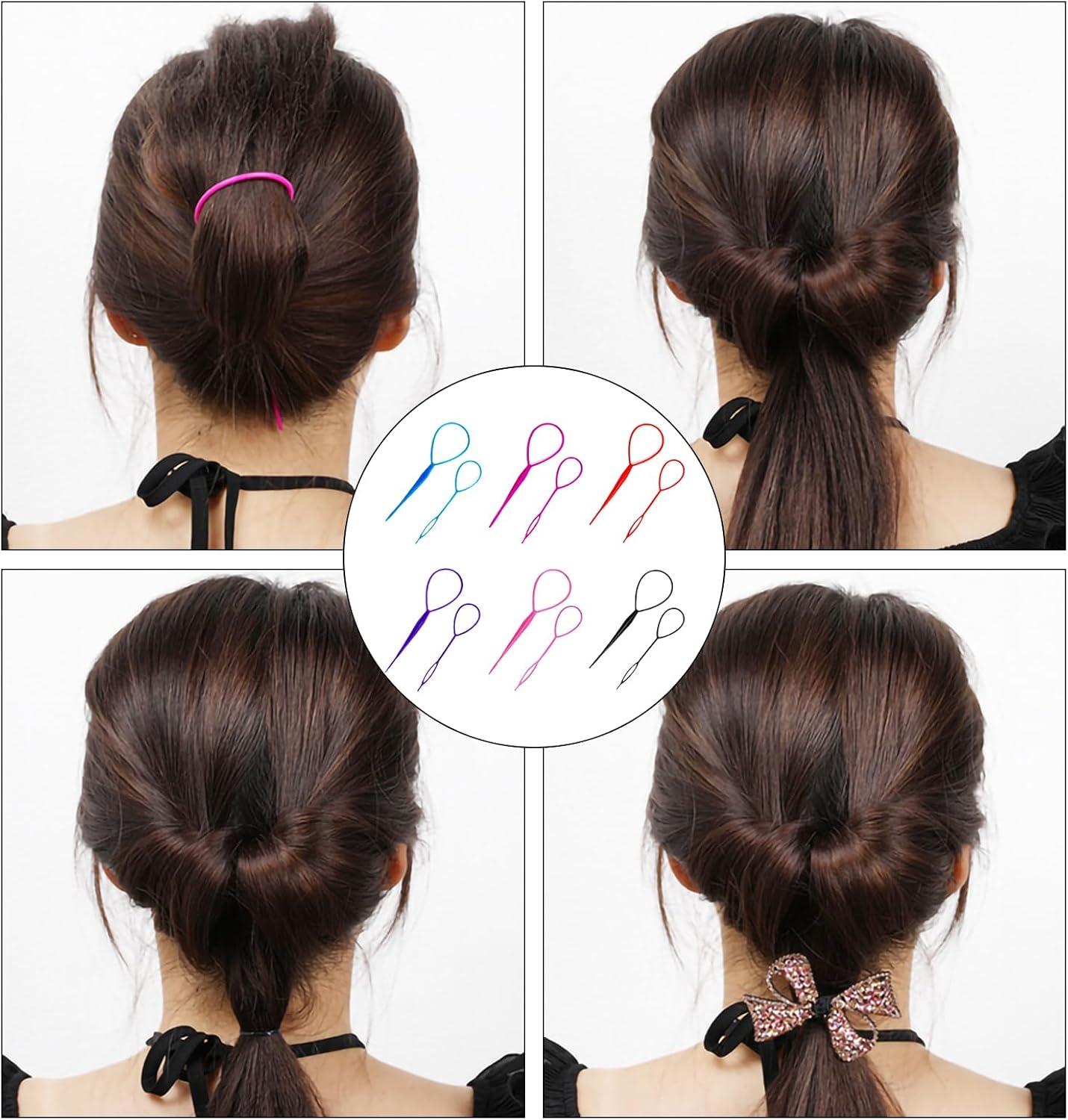 JANGJANG 12 PCS Topsy Tail Hair Tool Set, 6 Colors Hair Loop Styling and Braiding Tools with Large and Small Loopers for Ponytail Making, French Braid Bun and Updo Hairstyles for Women Girls image number 2