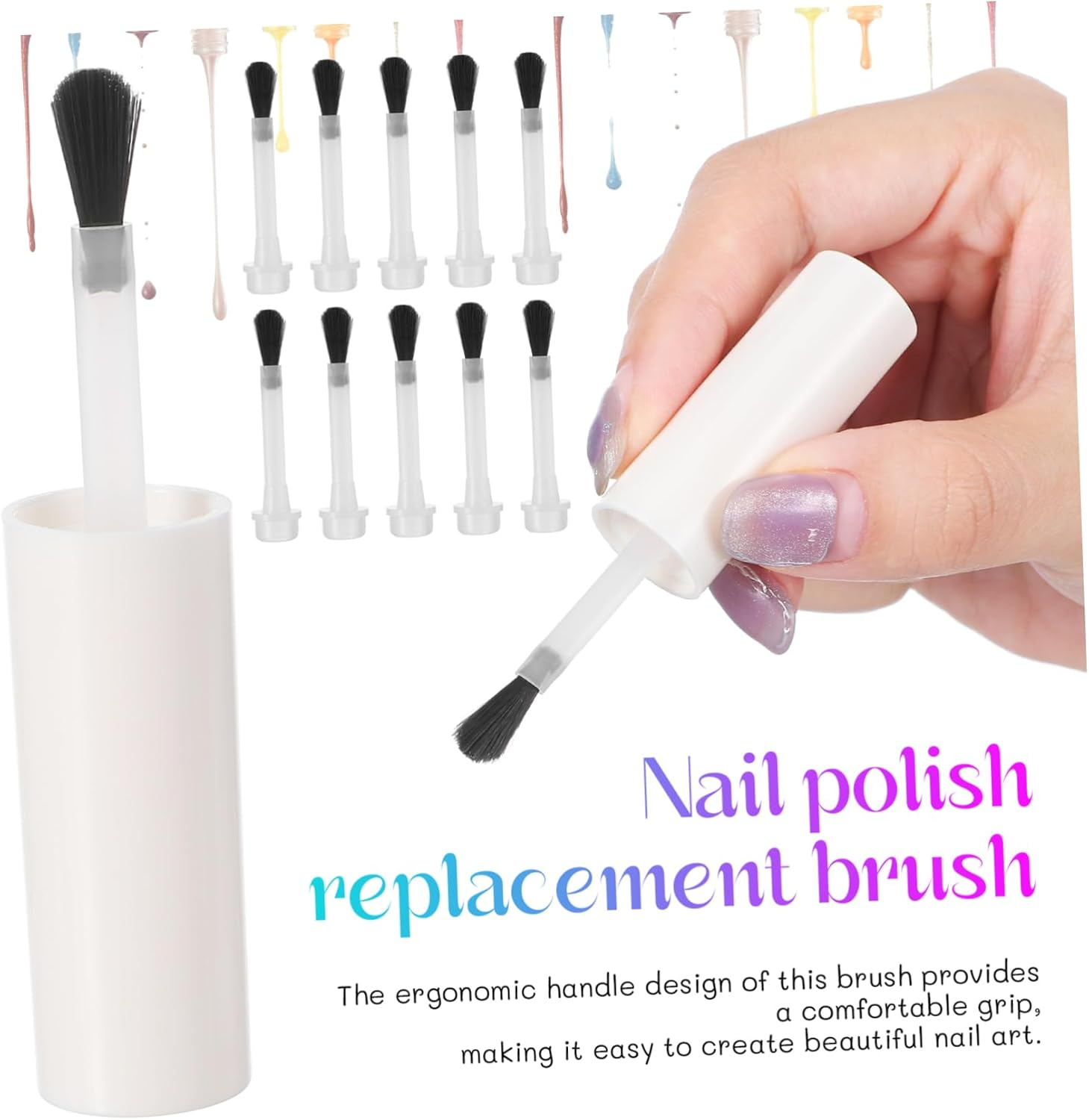 Baluue Nail Art Brush Set 50Pcs Disposable Nail Polish Brush Replacement for Liquid/Acrylic/Gel Ergonomic Handle for Diy Enthusiasts Professionals image number 6