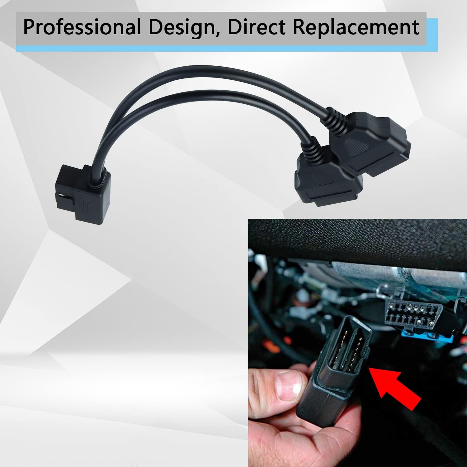 OBD2 Right Angle Splitter Y Cable Male Splitter to 2 Female Extension Cable 30Cm/12 image number 6