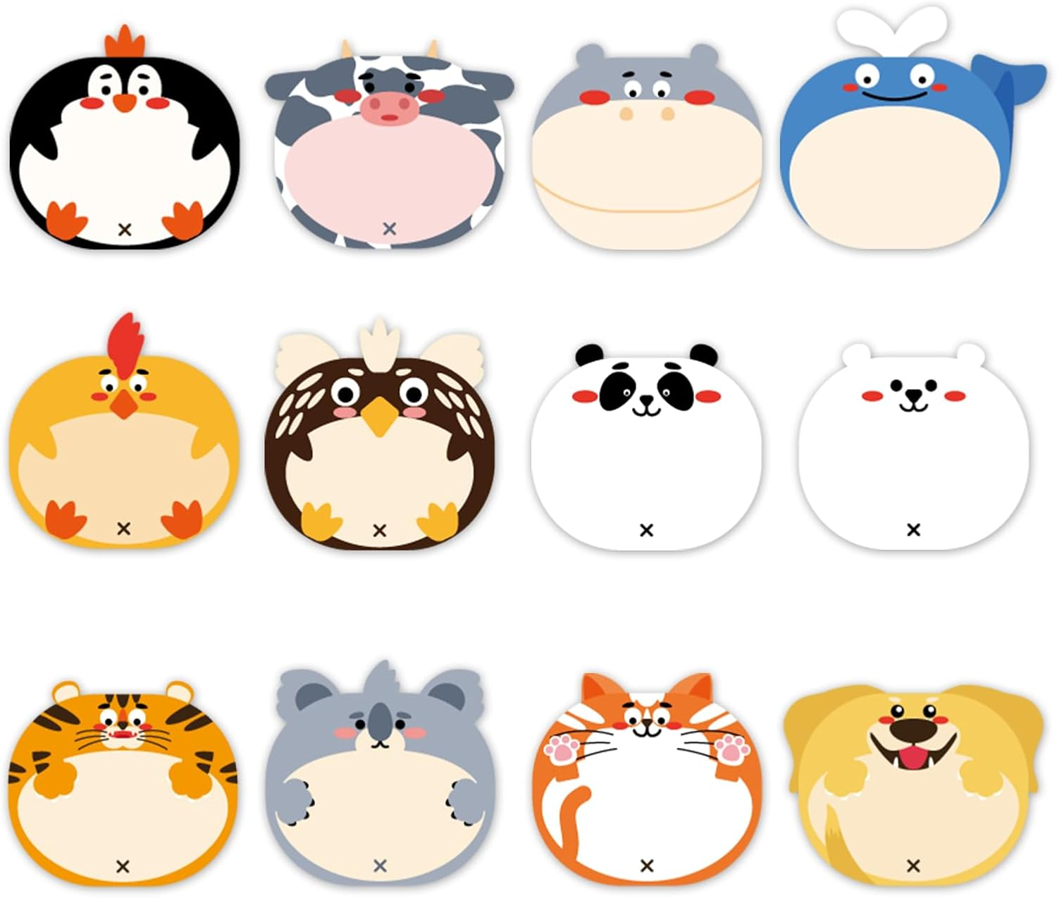 Cute Sticky Notes, 24 Pieces Cartoon Animals Sticky Kawaii Notes Fun Sticky Notes Cute Notepads Last Day of School Stationery Supplies for Office Kids Students Roommates Tab