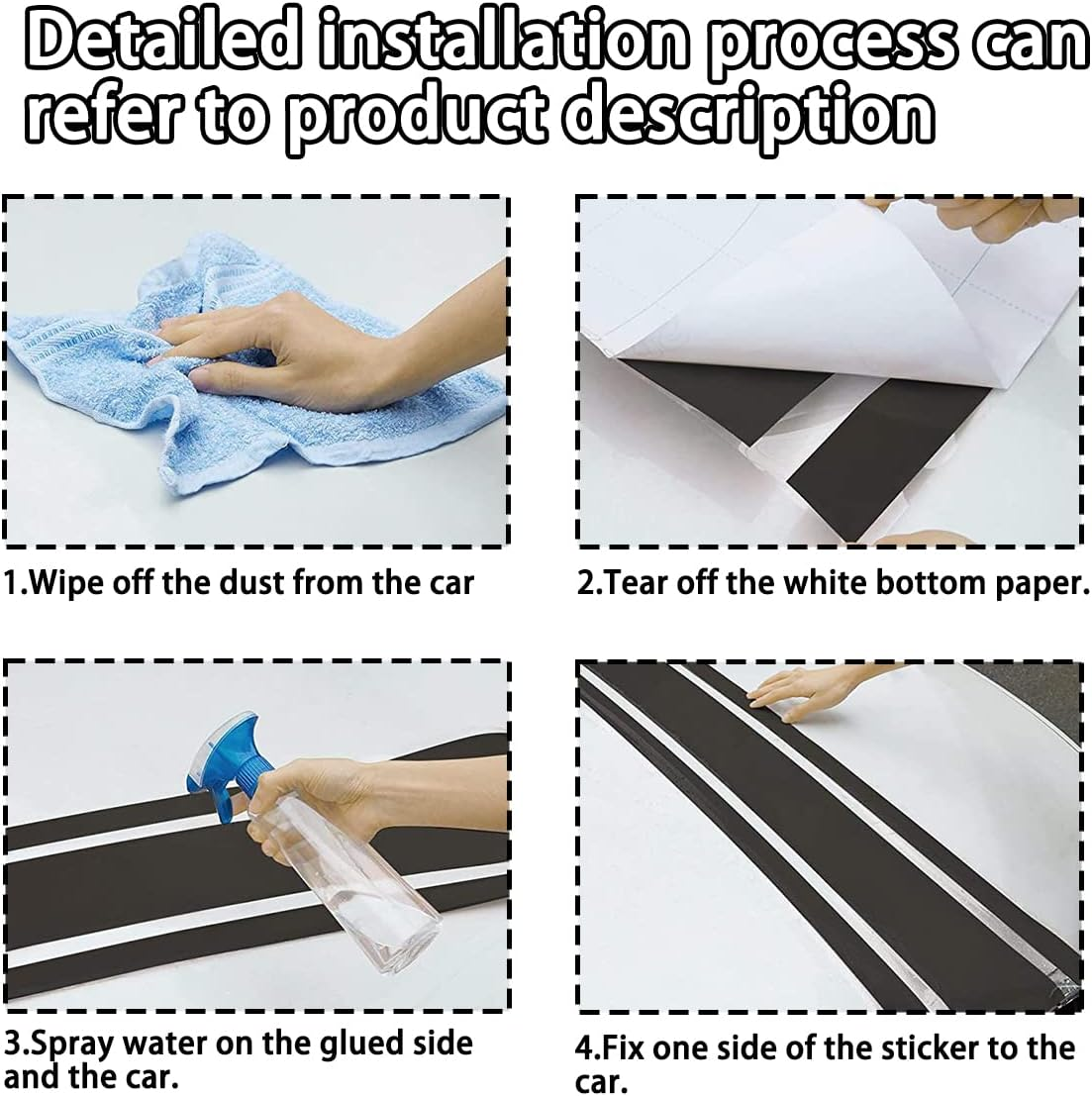 Car Hood Stripe Sticker, 1Set 3Pairs Racing Decal Stickers for Auto Body Side, Vinyl Modified Decoration for Vehicles Skirt Roof Hood Bumper Stripes Decor, Universal Size (White) - White image number 2