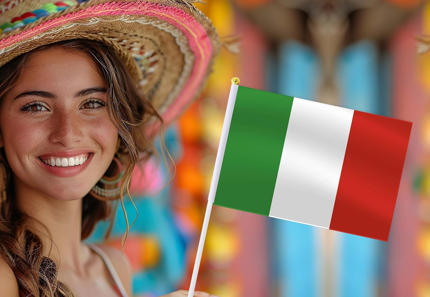 Italy Handheld Small Flag Set,10 PCS 5&times;8 Inch Mini Italian Hand Held Banner,Tiny Digital Printed Polyester Banner image number 2