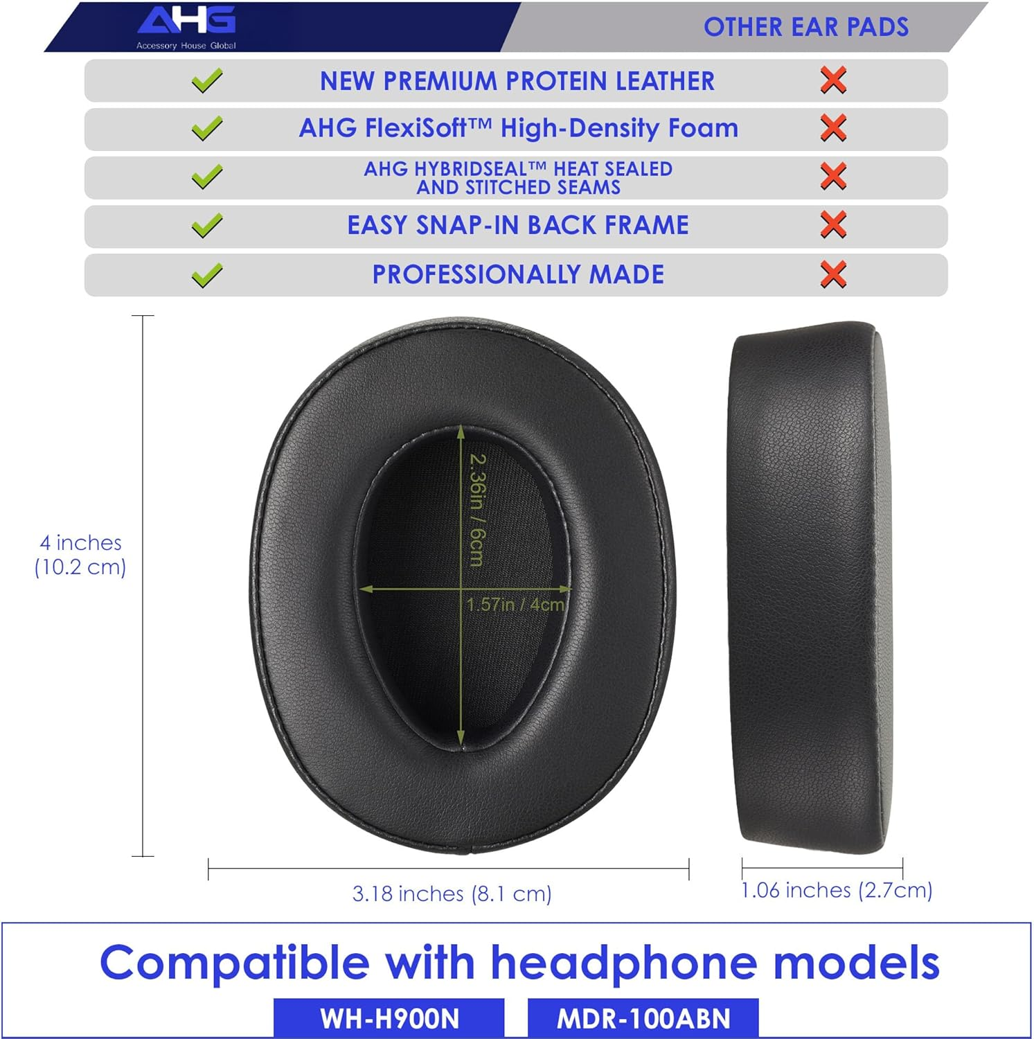 Replacement Ear Pads Compatible with Sony WH-H900N H.Ear on 2 and Sony H.Ear on MDR-100ABN Headphones (Black) image number 4