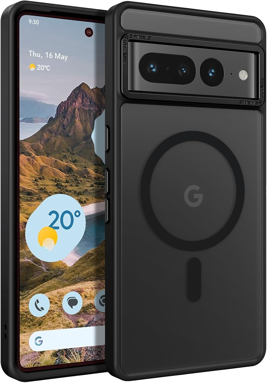 DOMAVER for Google Pixel 7 Pro Case, Magnetic Case Compatible with Magsafe, Matte Translucent Skin-Touch Shockproof Full-Body Protective Case for Google Pixel 7 Pro, Black