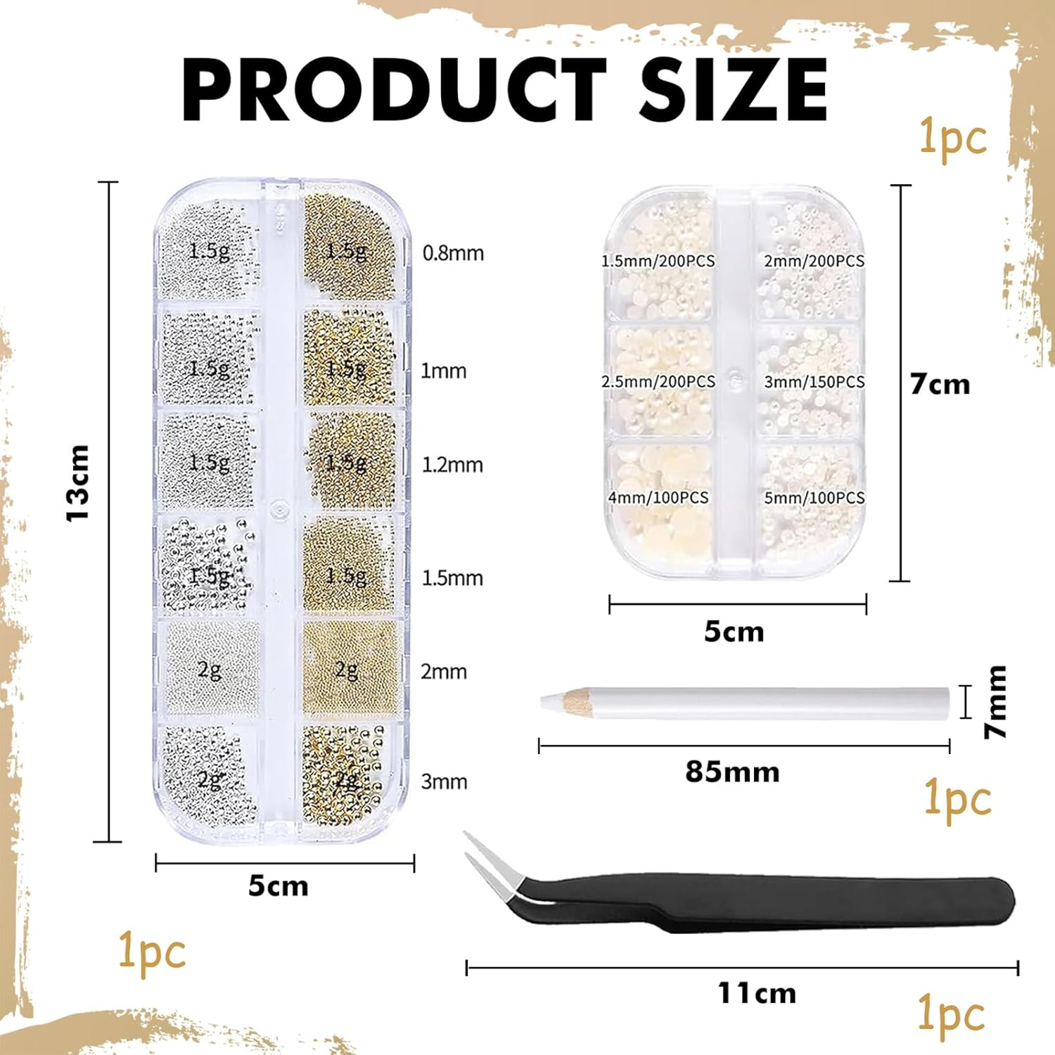 Lunarcharm Pack of 2 Nail Art Beads with Tweezers Flat Back Beads Nail Charms Gold Silver Nail Art Supplies Design Nail Accessories Rhinestone Mixed Rhinestones Nails