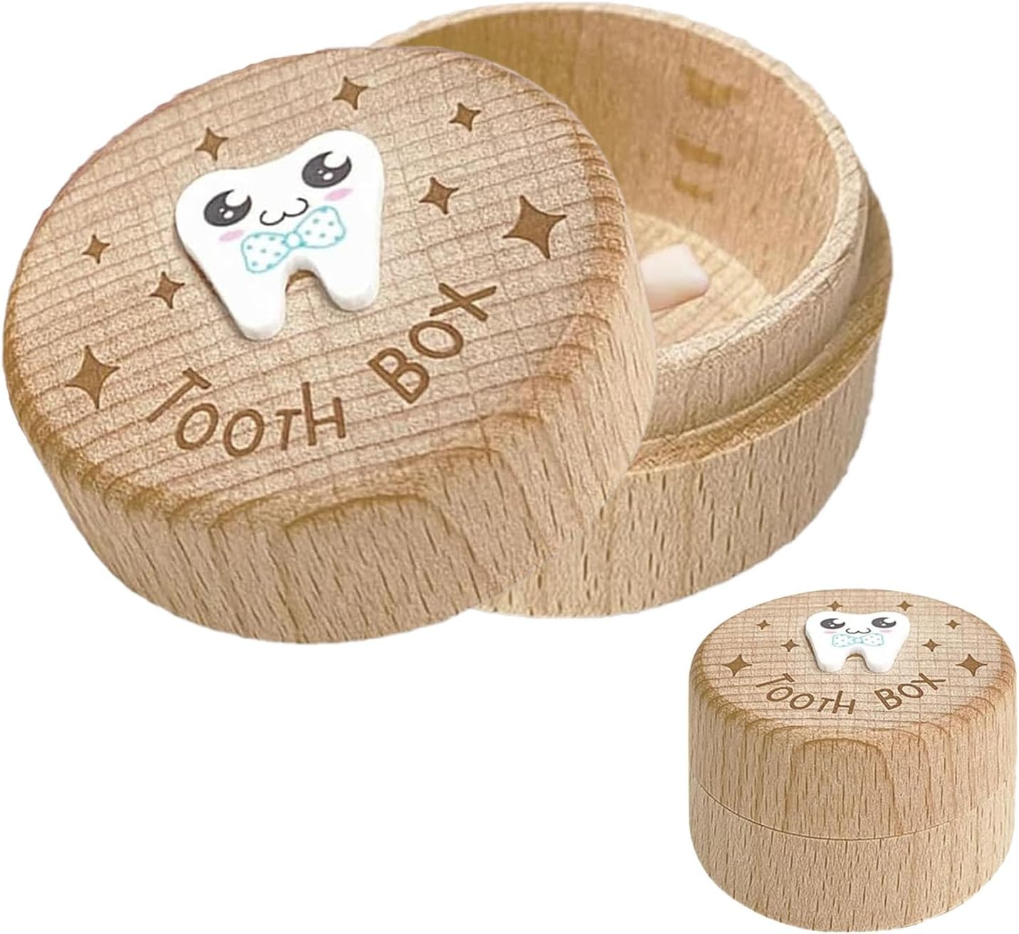 3D Carved Tooth Fairy Pillow Box for Lost Teeth Wooden Keepsake Storage Box, Unique Birthday for Boys Girls Kids, Baby First Tooth Holder with Handmade Carving Design image number 5