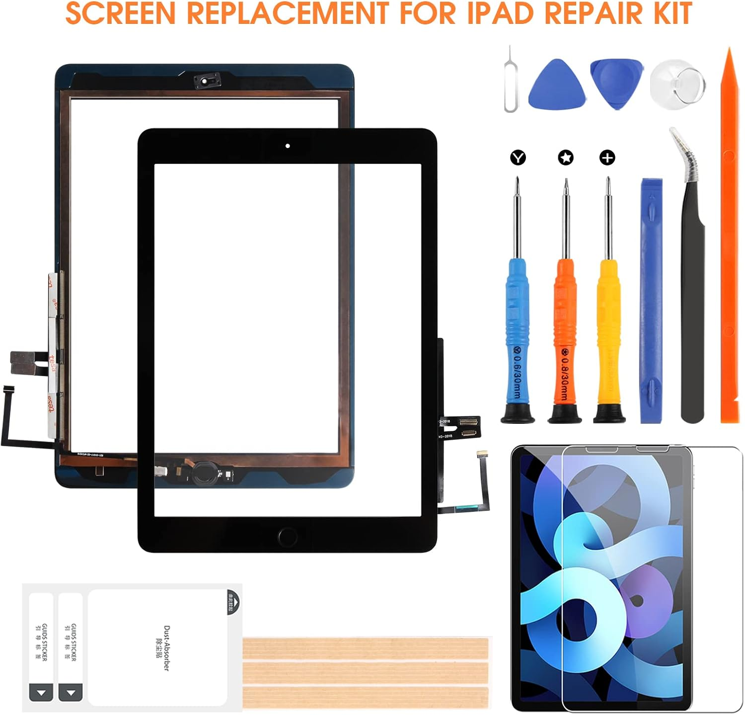 ARSSLY Touch Screen for Ipad 6 9.7 A1893 A1954 2018 Digitizer Screen for Ipad 6 with Home Button, Touch Screen Replacement for Ipad 6Th with Repair Kit (No LCD Display) image number 1