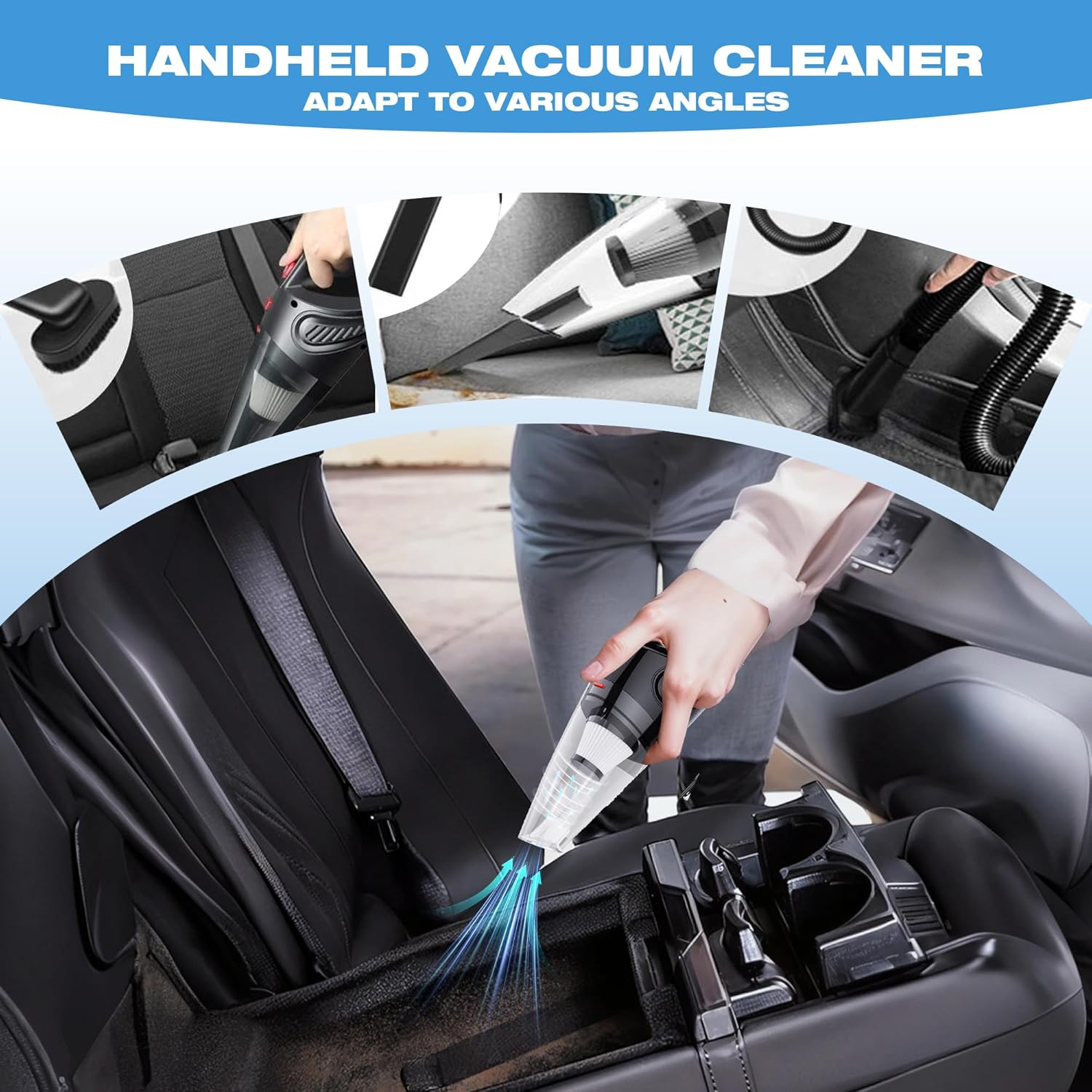 Car Vacuum Cleaner 9-Piece Set, 5000PA Powerful Cordless Vacuum Cleaner, Portable Wet and Dry Handheld Vacuum Cleaner, 120W​​​​ USB Fast Charging, Suitable for Car, Home, Office, Sofa, Pet Hair image number 1
