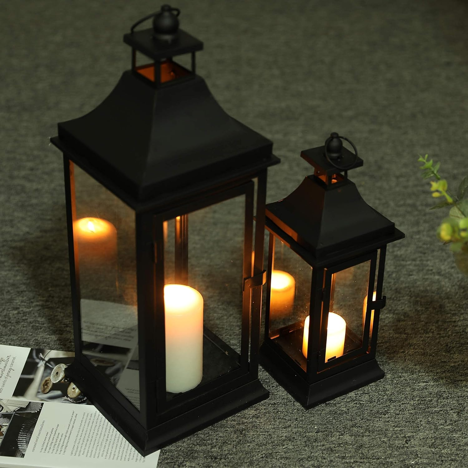 JHY DESIGN Set of 2 33&50Cm Tall Outdoor Candle Lanterns Vintage Hanging Tower Lantern Metal Candle Holder for Garden Living Room Indoor Outdoor Parties Weddings Balcony(Black) image number 4