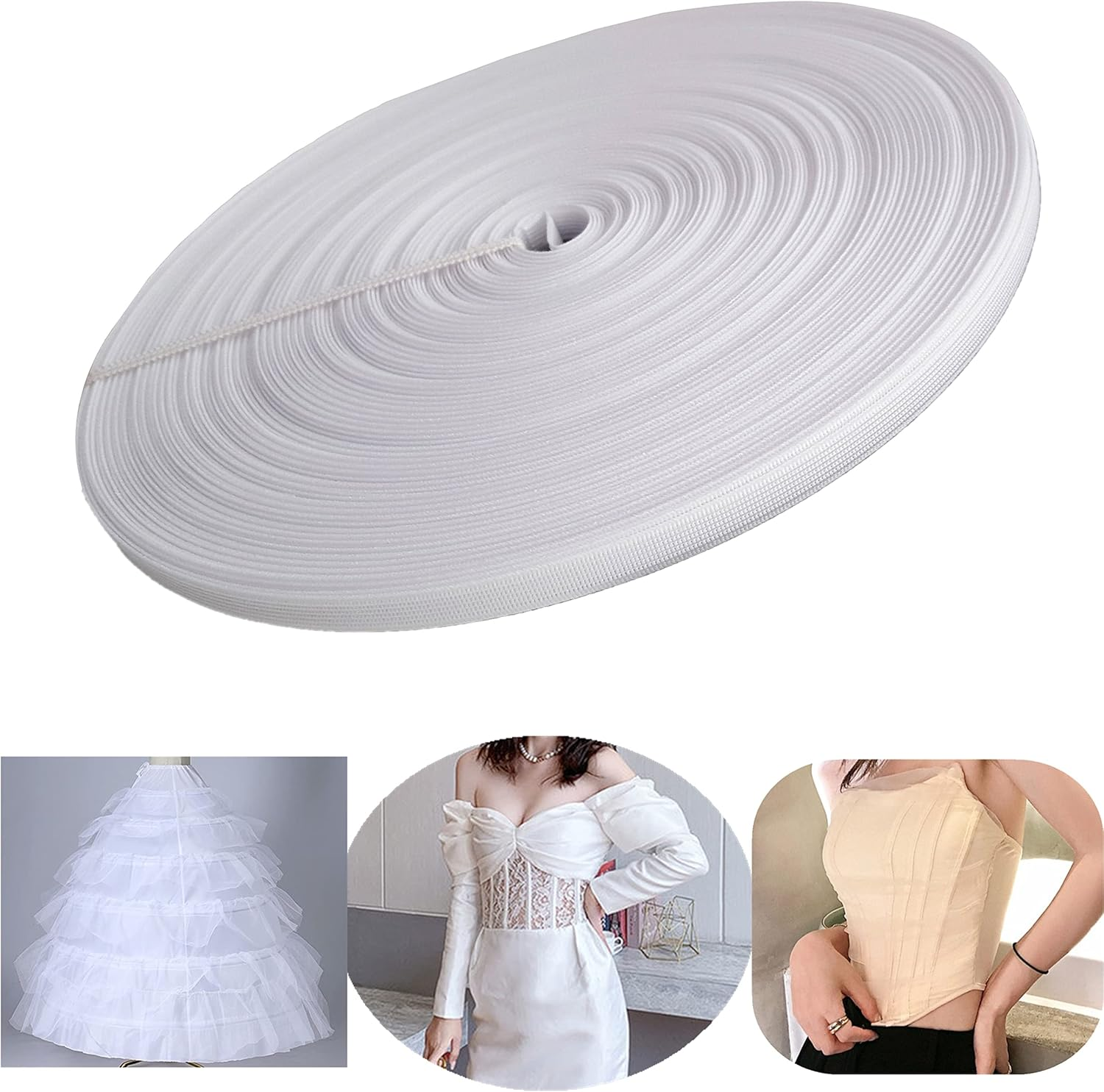 50 Yard 6Mm High Density Polyester Boning for Sewing Wedding Dress Corset,Bridal Gown,Lingerie,Nursing Cap, Party Gown, White (6Mm) image number 3