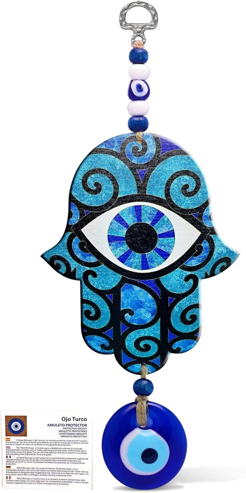 MYSTIC JEWELS Hand Hamsa in Wood with Turkish Eye for Good Luck and Energy at Home (Color 8) image number 2