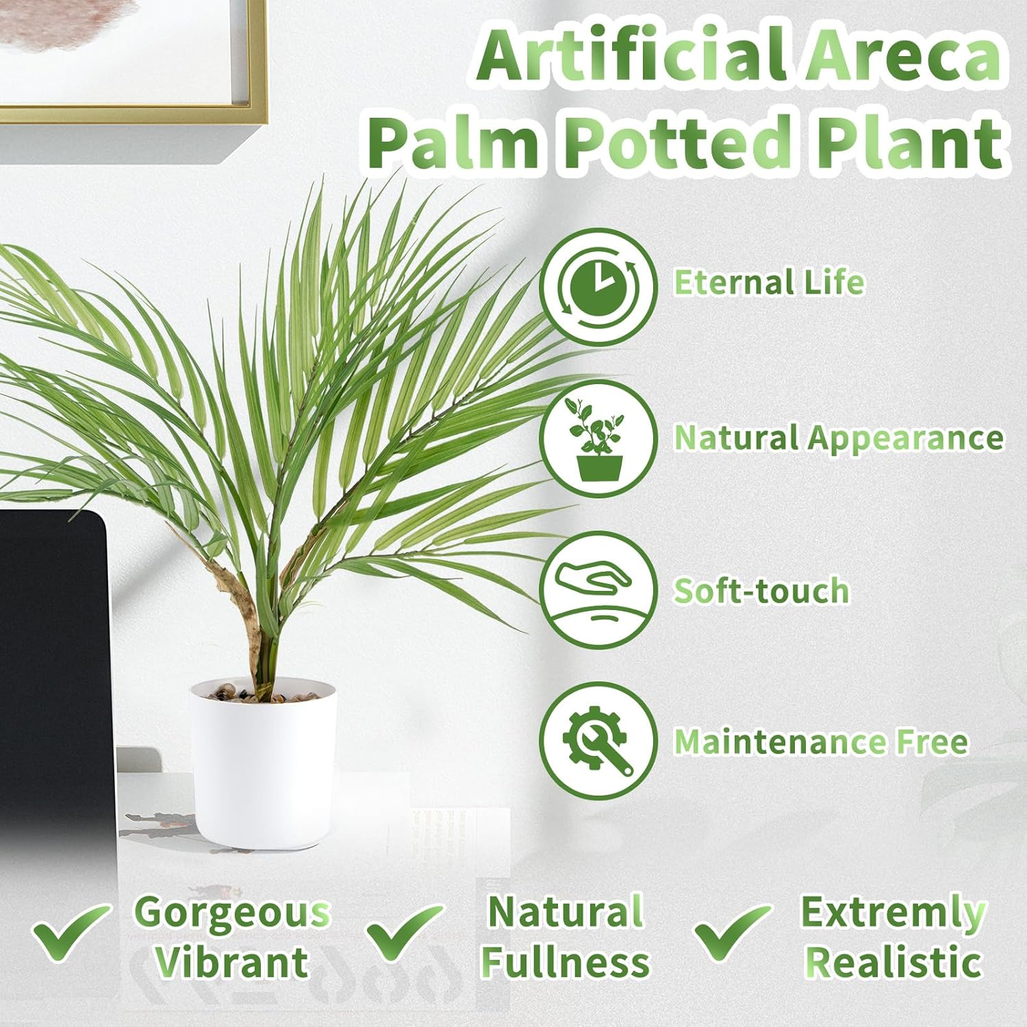 Tonjin 16" /40Cm Artificial Plant Indoor Small Fake Potted Plant Artificial Areca Palm Pot with Planter, House Plant Artificial for Home Office Farmhouse Bedroom Desk Kitchen Windows Decor image number 3