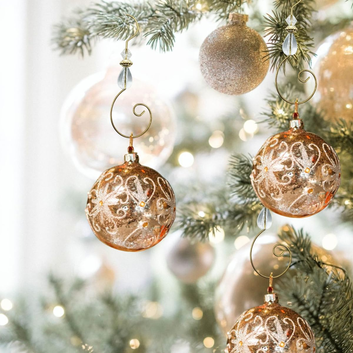 20 Pcs Christmas Ornament Hooks Beaded Hangers Gold S-Shaped Hangers Hook with Acrylic Wire Crystal Beads Metal Decoration Hooks for Christmas Tree Xmas Party Home Decor (Clear) image number 1