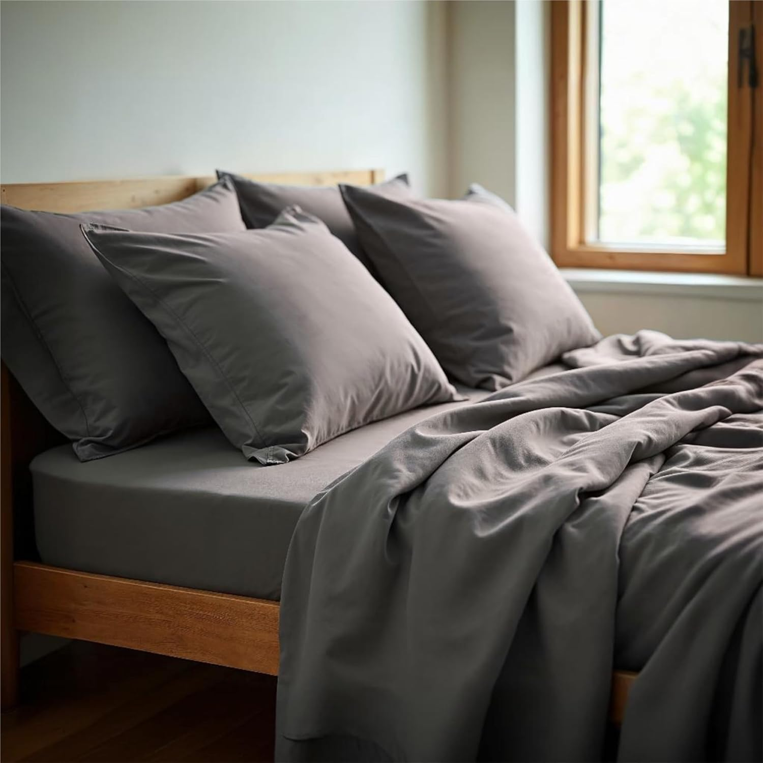 Royal Comfort Sheet Set 1200TC 100% Microfibre Soft Breathable, 1 X Flat Sheet, 1 X Fitted Sheet, 2 X Pillowcases Luxurious (4Pcs, Queen, Charcoal) image number 5