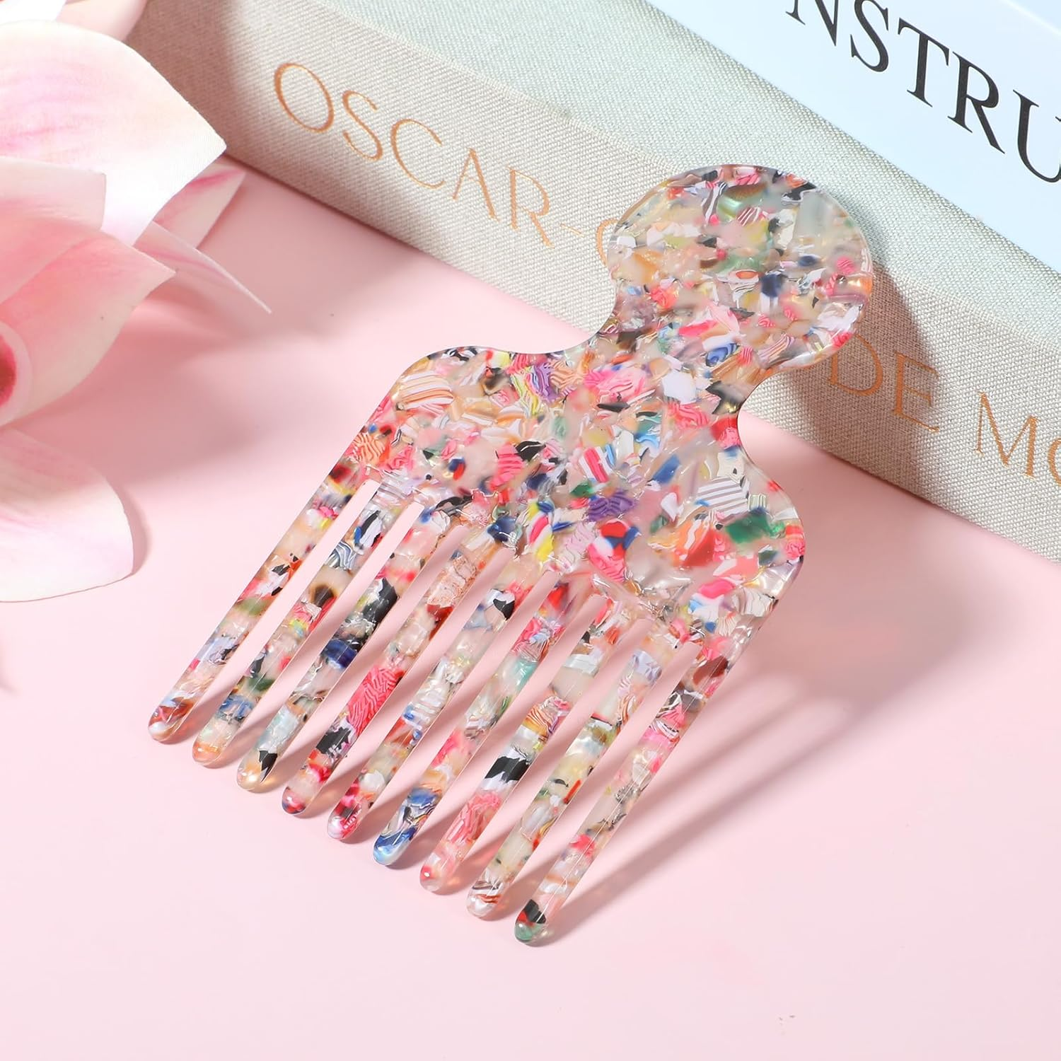 Afro Hair Pick Comb for Women Men 4.8'' Detangling Lifting Combs Wide Tooth Comb for Curls Acetate Combs Hair Styling Tool(Colorful) image number 4