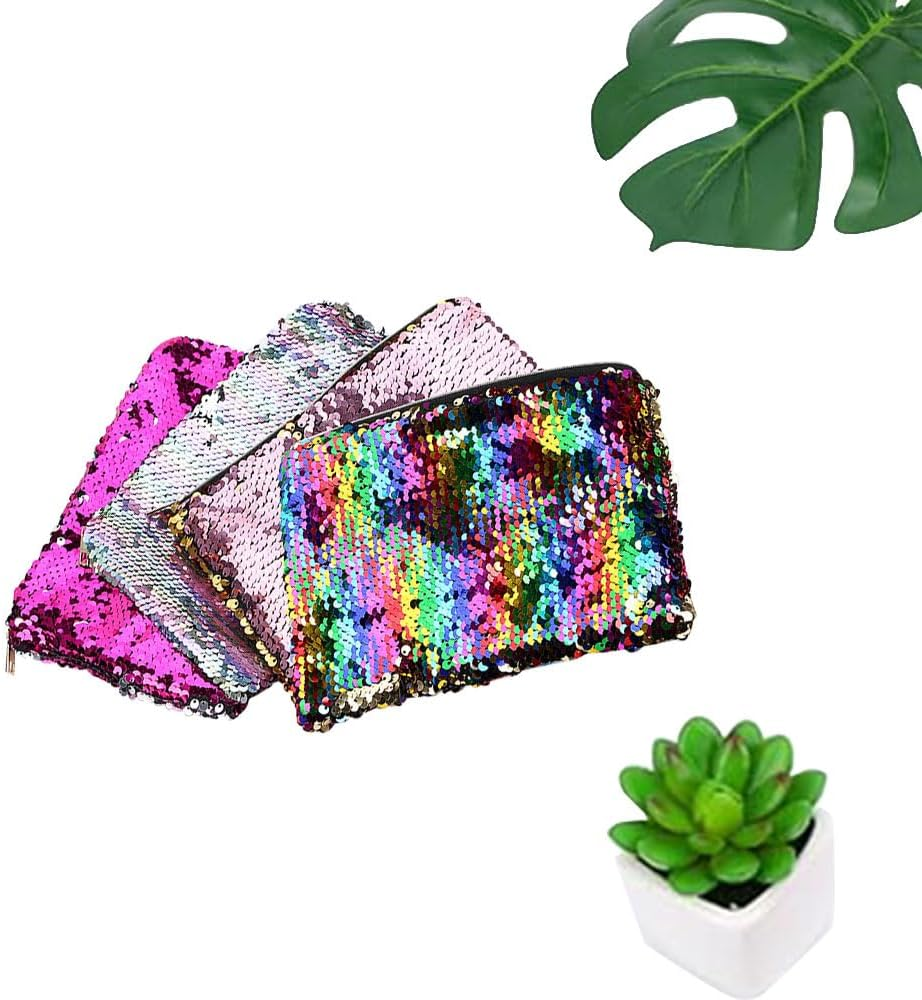 Double-Sided Glitter Pencil Case Reversible Sequin Zipper Pencil Pouch for Cosmetic Makeup Holder Large Capacity with Glitters Office Organizer Storage Makeup Bag for Students Girls (Plum Red+Silver)