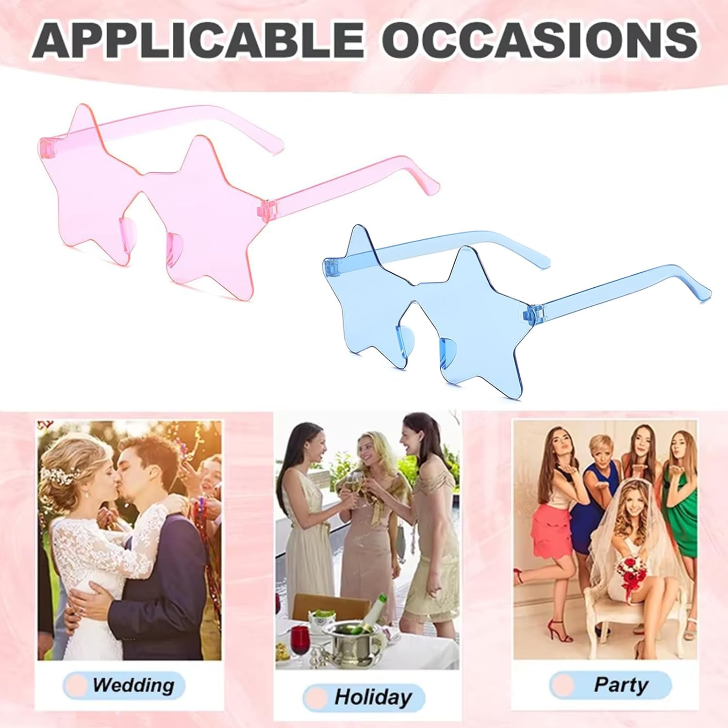 MEIYUETAOSI 15 Pcs Star Sunglasses, Rimless Star Shaped Glasses Clear Color Glasses image number 3