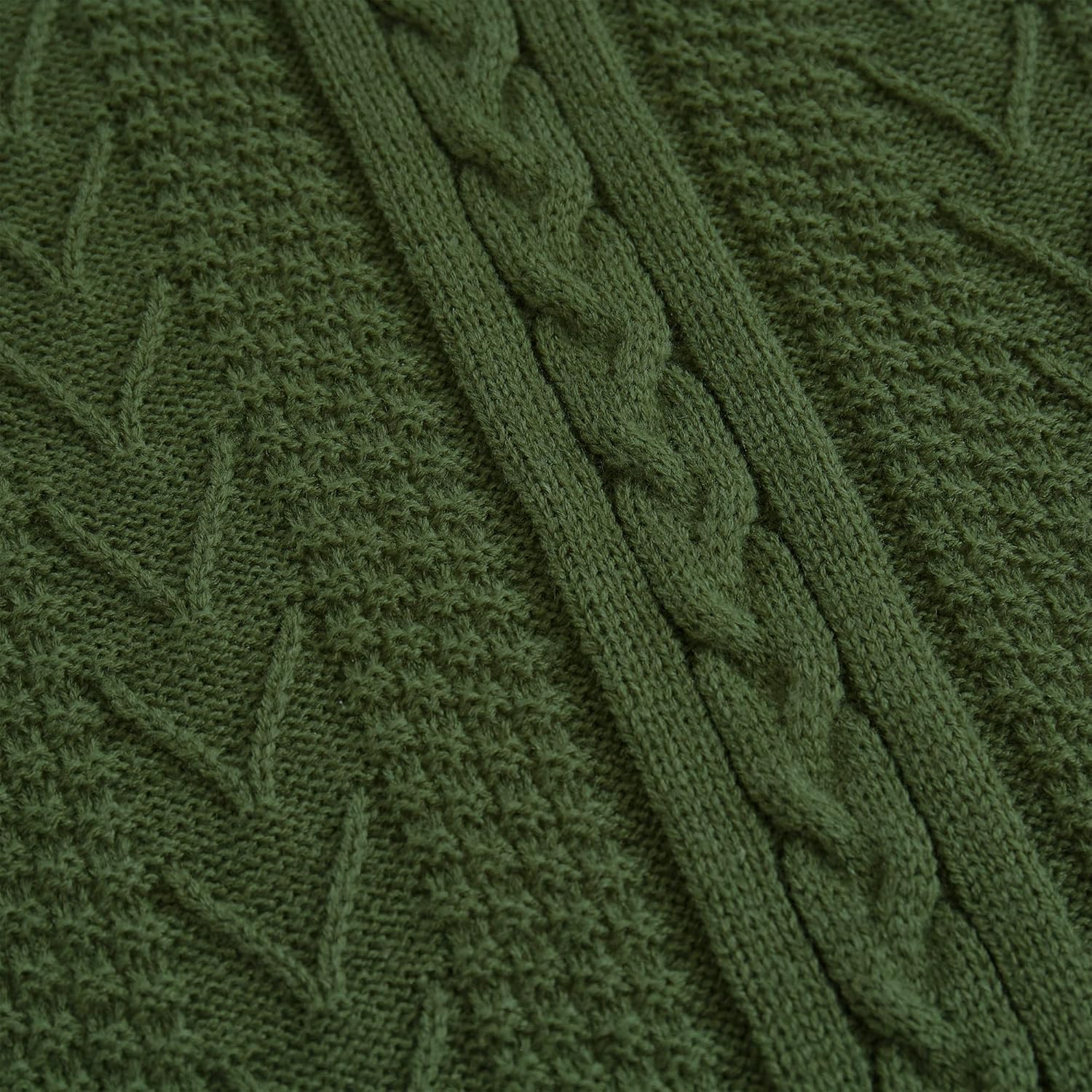 Longhui Bedding Olive Green Acrylic Cable Knit Sherpa Throw Blanket - Thick, Soft, Big, Cozy Knitted Fleece Blankets for Couch, Sofa, Bed - Large 60 X 80 Inches Coverlet All Season image number 3