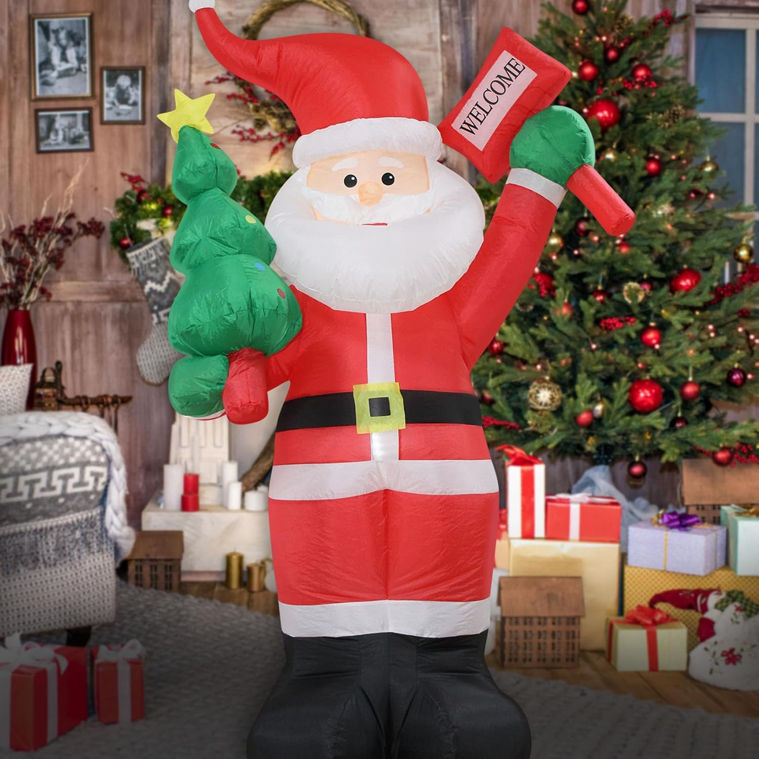 Christmas Inflatables Santa Holds Tree Welcome Lighted Yard Lawn Inflatable Decoration Holiday Party Decor, Christmas Decor Blow up Outdoor Yard Lawn Decoration (6FT- Santa Holds Tree & Welcome) image number 3