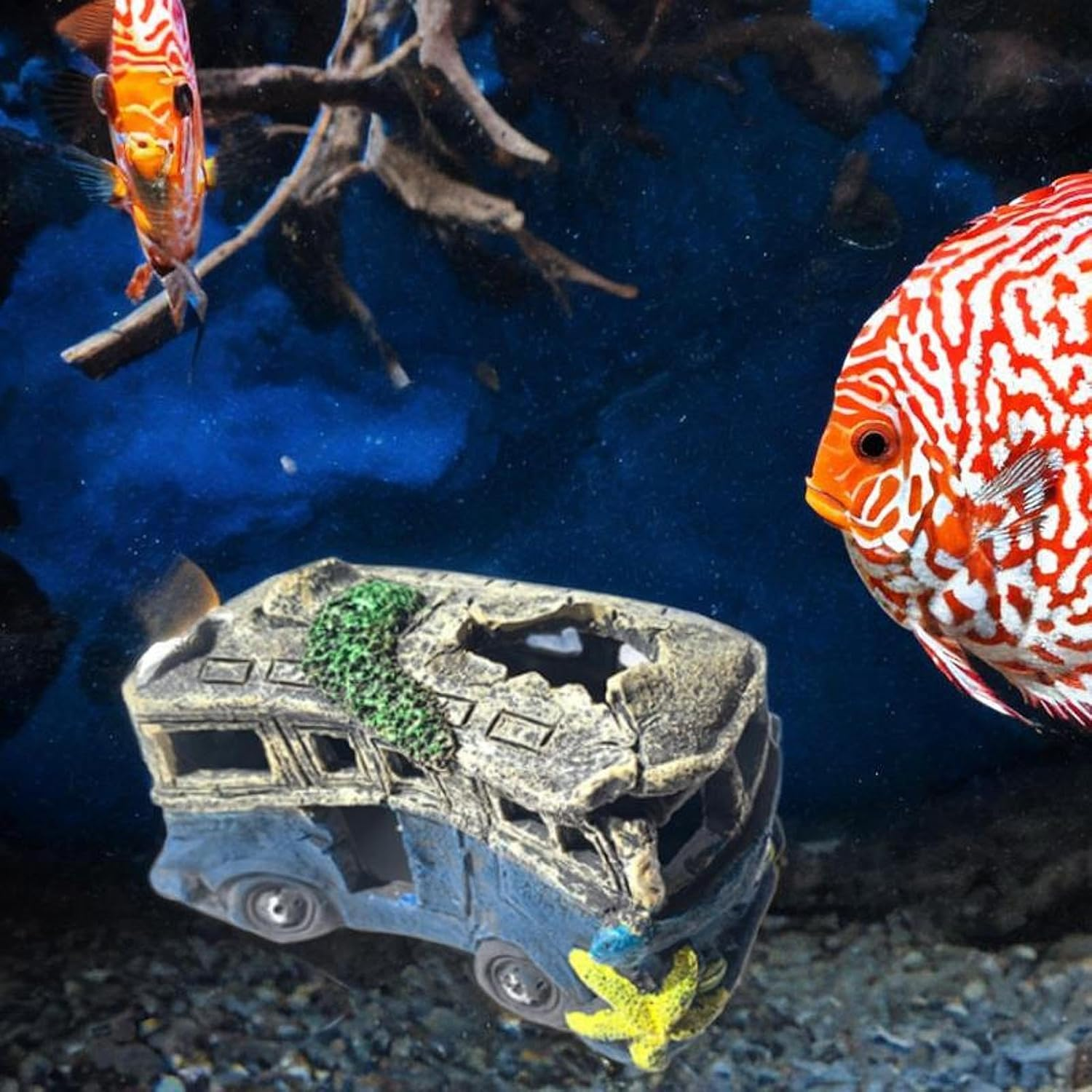 Fzaqwen Fish Tank Ornament Featuring Auto Wreck for Betta and Prawn, School Bus - Car image number 4