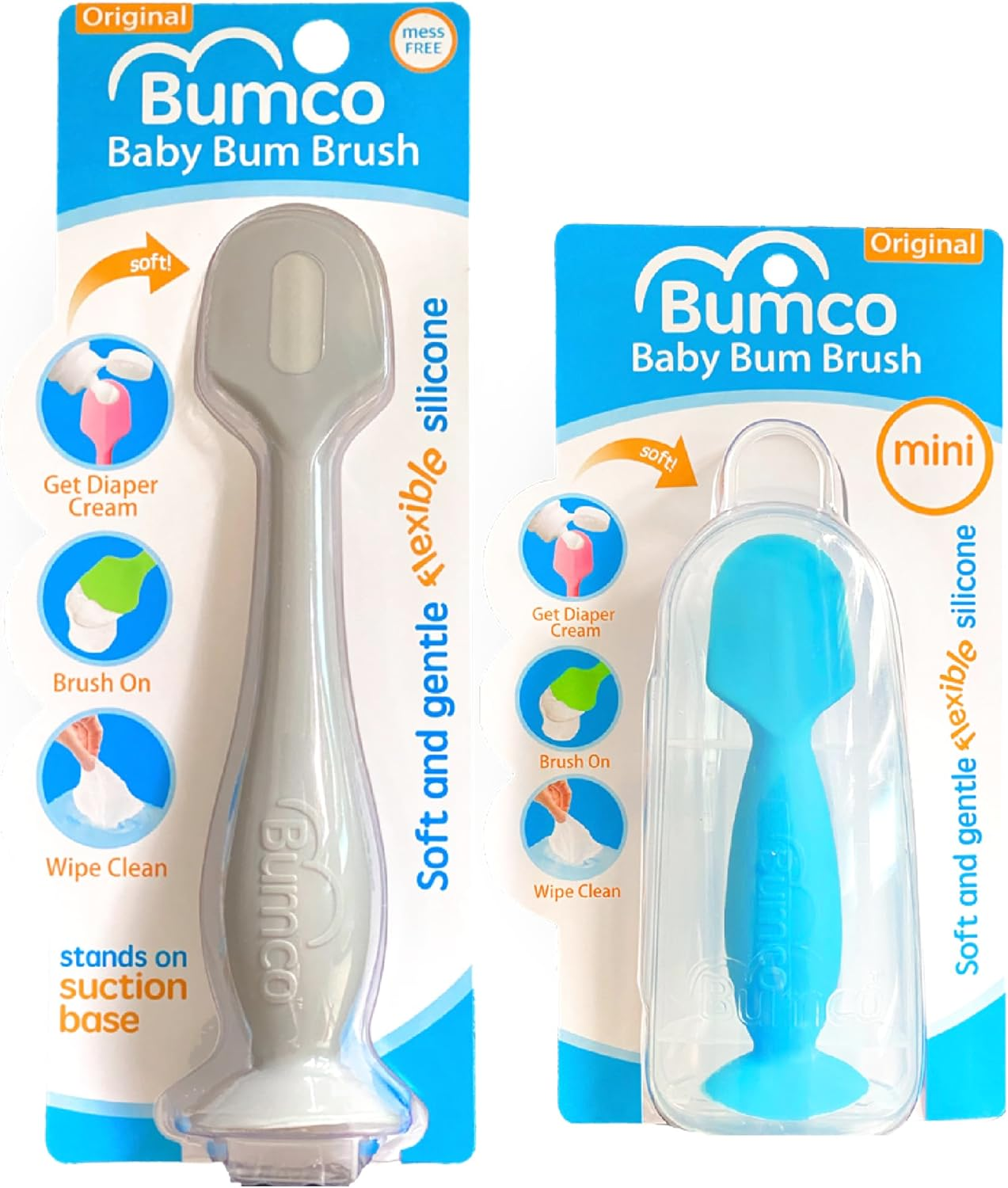 Babybum Nappy Cream Brush, Grey Full Size + Blue Mini (2-Pack) image number 2
