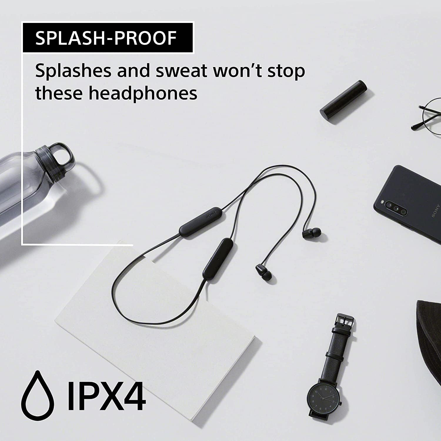 Sony WI-C100 Wireless In-Ear Headphones - up to 25 Hours of Battery Life - Water Resistant - Built-In Mic for Phone Calls - Voice Assistant Compatible - Reliable Bluetooth&reg; Connection - Taupe image number 2