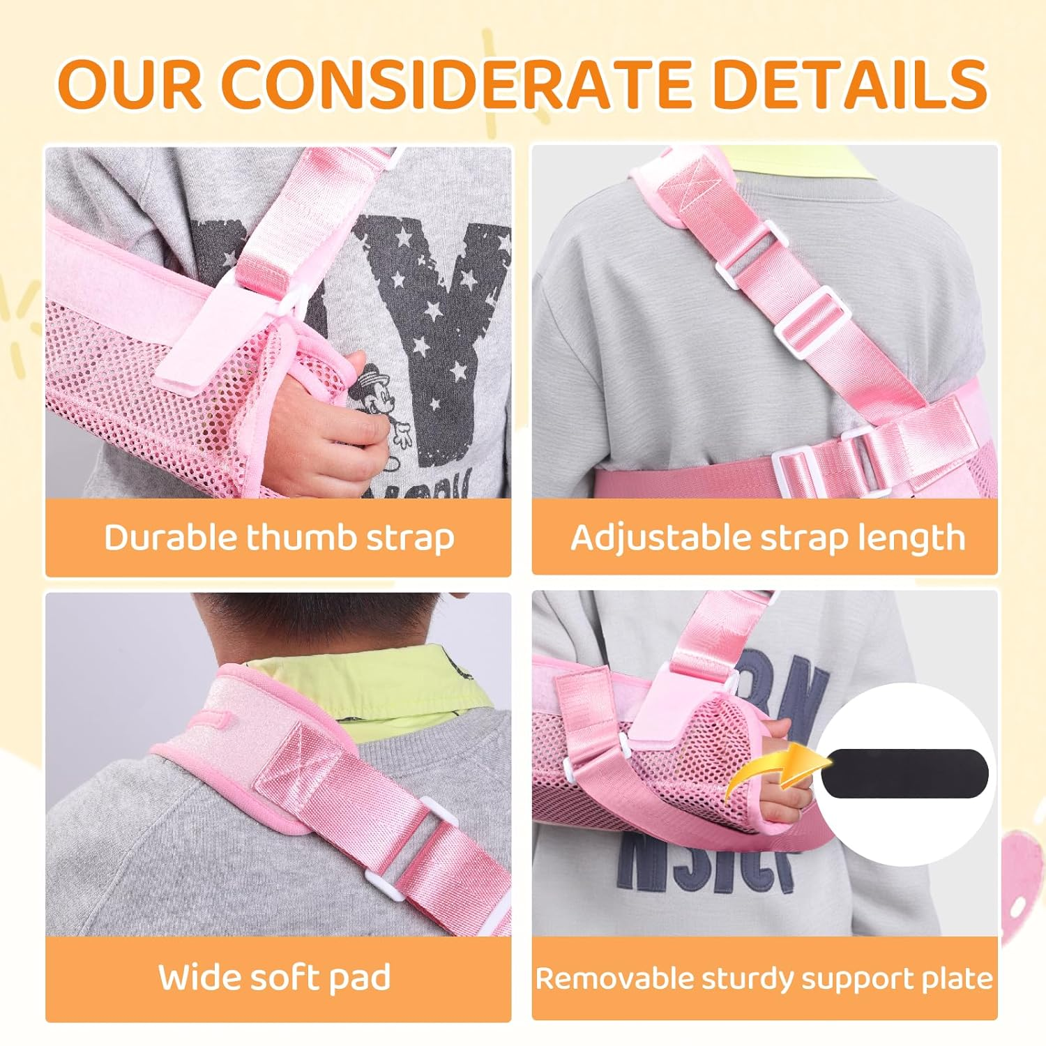 Arm Sling for Kids, Arm Brace with Support Plate, Arm Support Sling Shoulder Immobilizer for Children Shoulder Injury, Suit for Left and Right Arms, Boy and Girl (Pink,Xs) image number 5