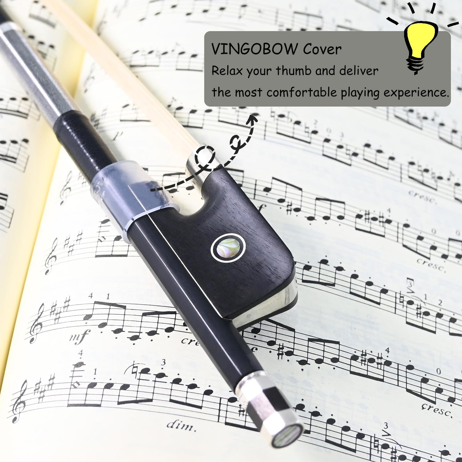 Carbon Fiber Cello Bow Half 1/2 Size VINGOBOW 100C 2/4 Advanced Level Parisian Eyes Ebony Frog Unbleached Mongolian Horse Hair Pernambuco Performance Powerful and Wild Tone image number 5