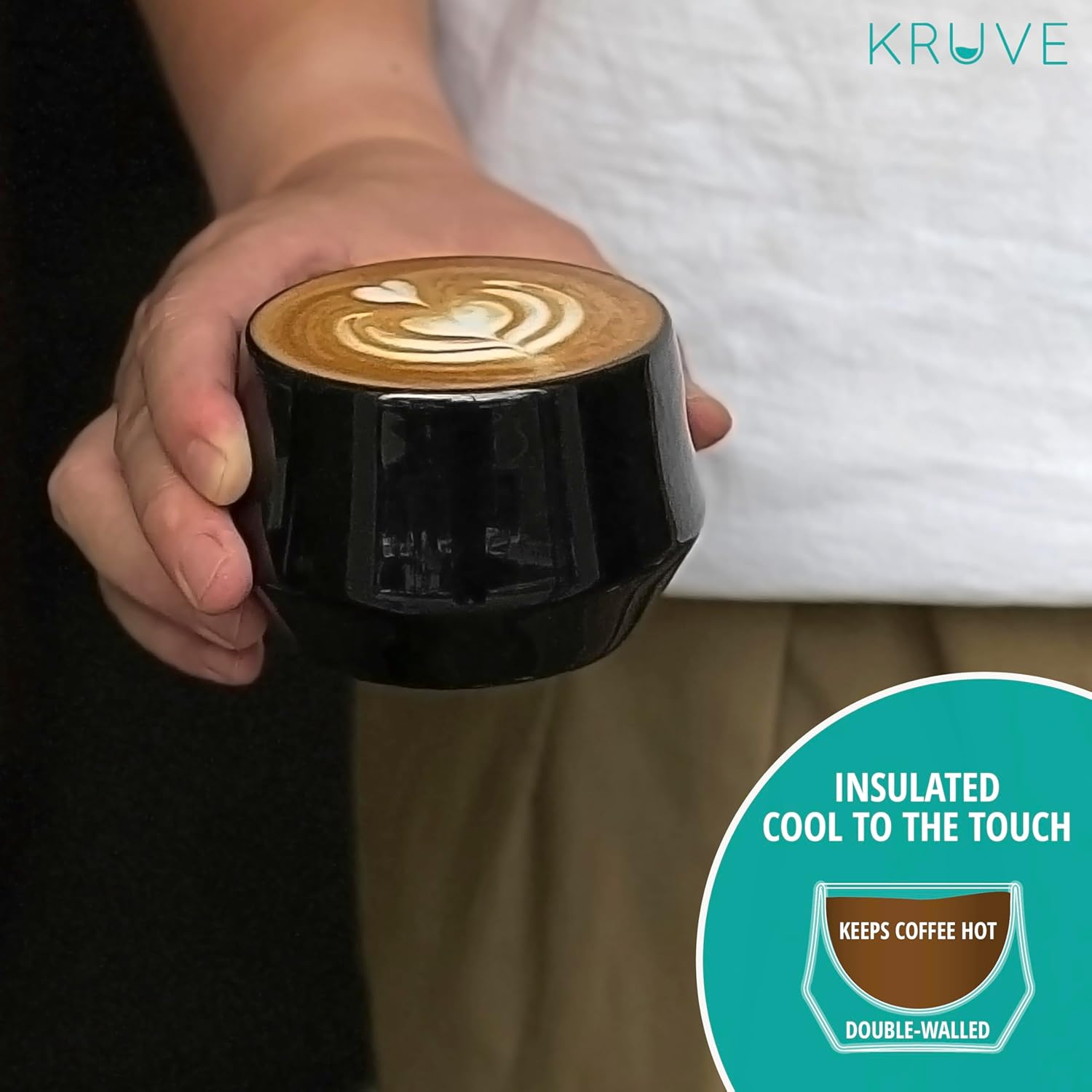 KRUVE Imagine Porcelain Latte Mugs, Set of Two Glass Mugs, Thermal Spherical Design, 5 Oz, Insulated Coffee Cups for Heat Retention image number 5