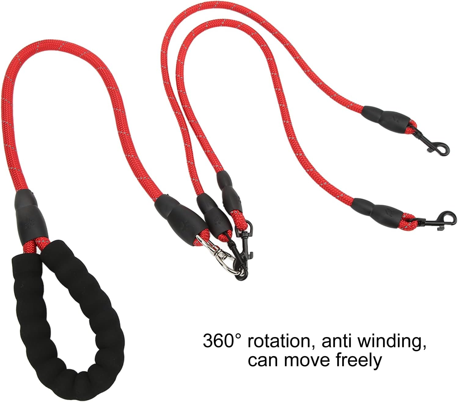Dog Leash, 360&deg; Rotation Reflective Dog Walking Leash with Foam Handle, Heavy Duty Large Dog Leash for Small Medium and Large Dogs Hiking Camping Backyard Beach (Red)