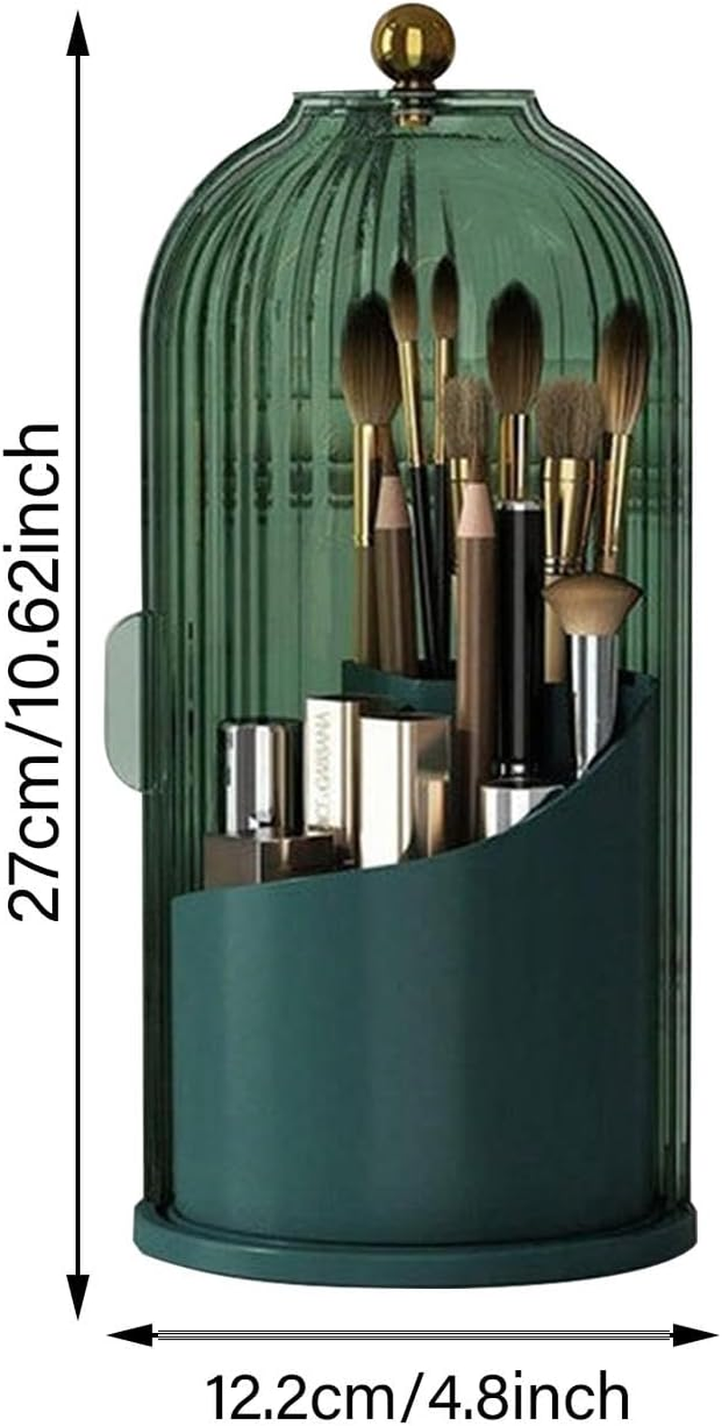 Bird Cage Cosmetic Tools Storage Organizer with Lid,Rotating Makeup Brush Organizer,360&deg; Makeup Brush Organizer, for Vanity, Desktop, Bathroom - Black image number 3