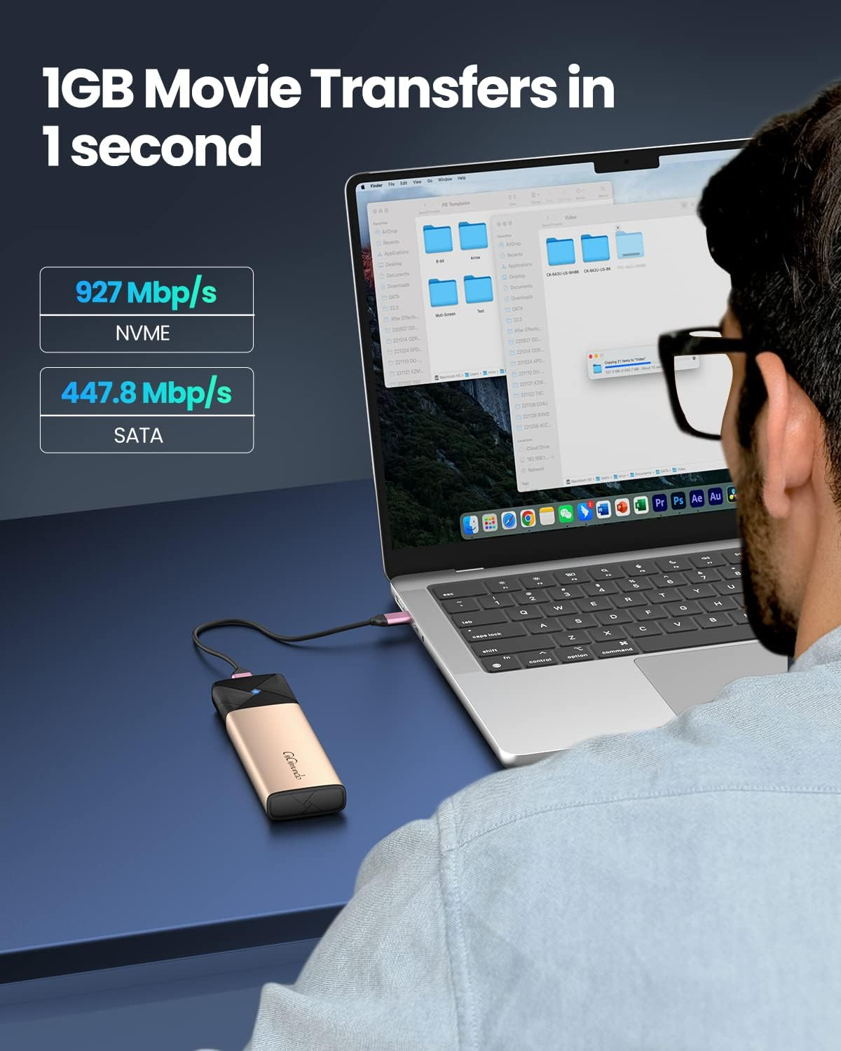 Gigimundo M.2 Nvme SATA SSD Enclosure, UASP Trim, 10Gbps Nvme, 6Gbps SATA, Tool-Free USB 3.2 Type-C SSD Caddy for 2230/2242/2260/2280 SSD (Rose Gold-Nvme & SATA) image number 2