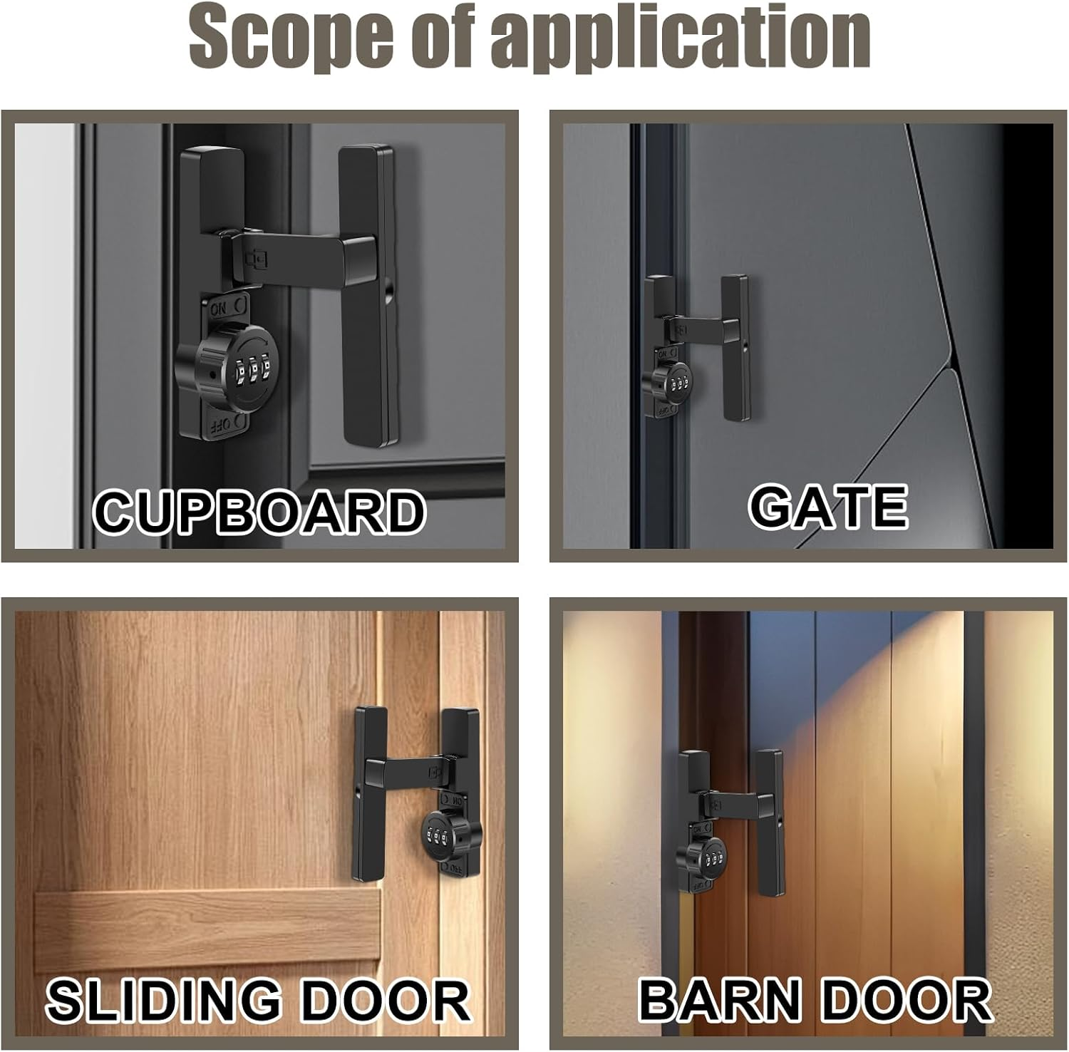 Door Slide Latch, Adjustable Door Latch Combination, 90/180 Degree Lock Zinc Alloy Security Latch with 3-Digit Code for Gates Barns (B) - A image number 7