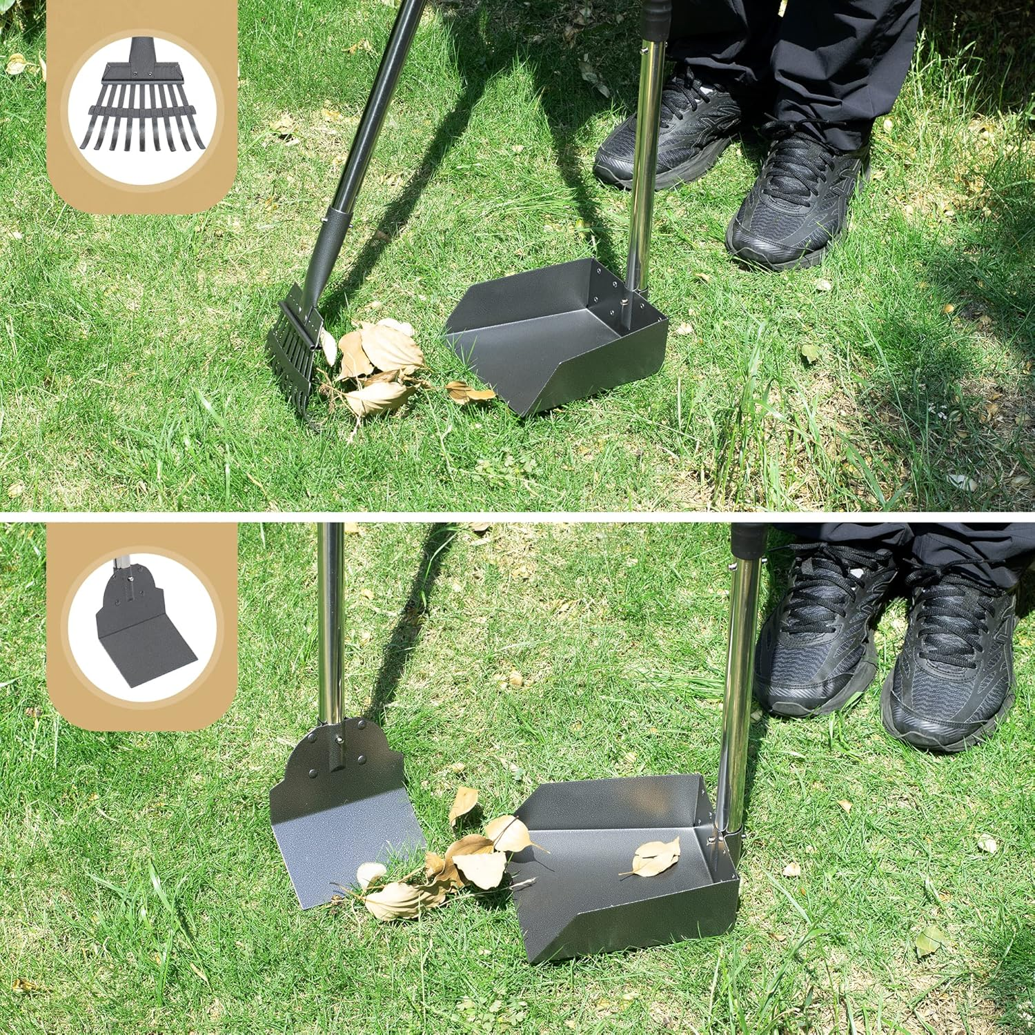 Heeyoo Dog Pooper Scooper, Dog Poop Tray and Rake Set, Pet Waste Removal Scoop with Long Adjustable Sectional Stainless Handles - Black/Red image number 7