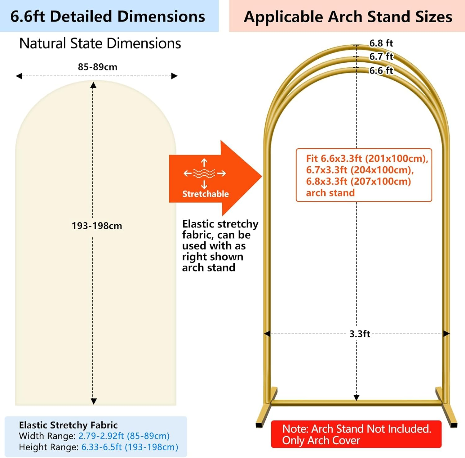 6.6 Ft Light Beige Arch Backdrop Cover (No Arch Stand), Stretchy Backdrop for Balloon Arches, Wedding, Birthday Party, Baby Shower. image number 3