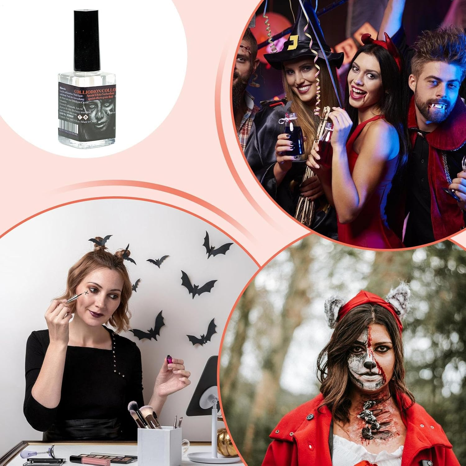 Rigid Collodion Scarring Liquid - 15Ml Halloween Scars Paint Liquid with Brush,Realistic Body Paint Makeups - for Face Skin Body Costume Cosplay Halloween Photography Party Performance Role Play image number 3