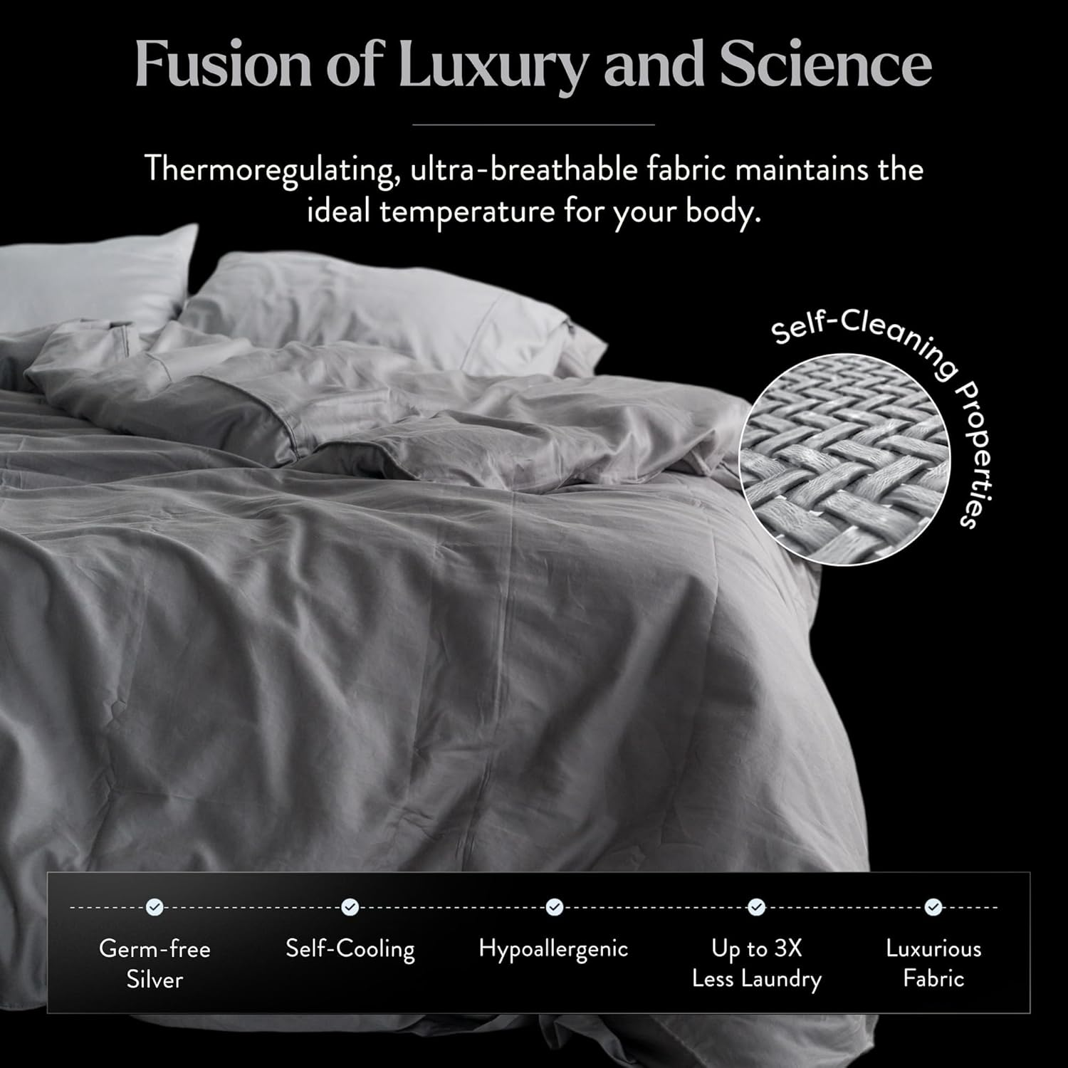 Miracle Made Breathable Cotton Bed Sheets, 4-Piece Set &ndash; Silver-Treated, Soft and Cool-To-The-Touch Lightweight Bedding Designed for Hot Sleepers &ndash; Queen Size, Stone image number 3