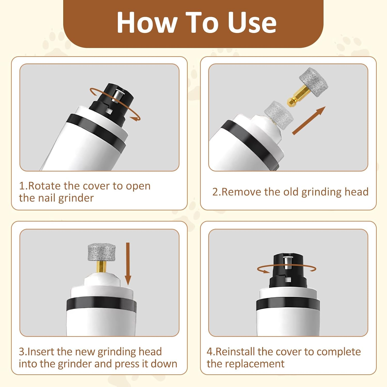 Pack of 4 Dog Nail Grinder Replacement Heads for Claw Grinder Compatible with Casfuy N10 N20 N30, Dog Nail Grinder 80 60 100 Mesh (4 X 80) image number 1