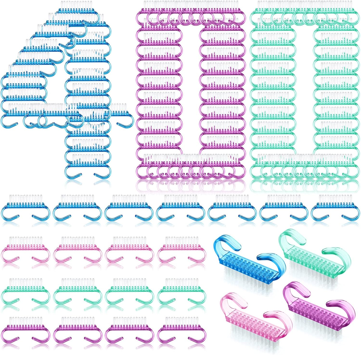 Bokon 400 Pcs Handle Grip Nail Brush Bulk Nail Scrub Brush Nail Brush for Toes and Nails Cleaner, Pedicure Scrubbing Tool Kit for Men and Women(Colorful)