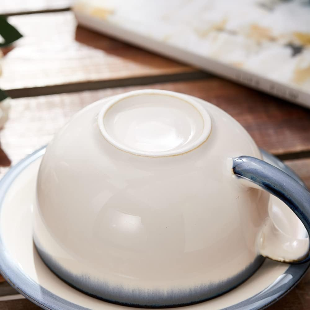 Coffeezone Vintage Design 12 Oz Ceramic Latte Art Cappuccino Barista Cup with Saucer (Beige) image number 1