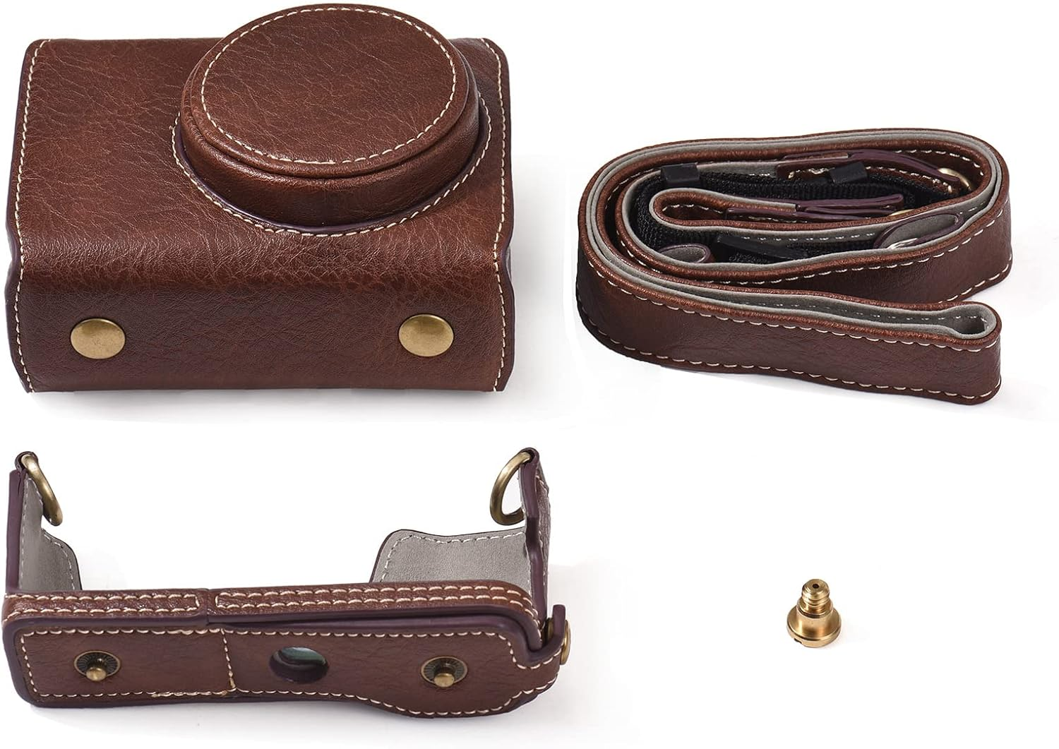 Portable Camera Case Synthetic Leather Camera Carry Bag with Shoulder Strap Replacement for Ricoh GR3 GR III/ GR3X Camera Coffee - Coffee image number 5