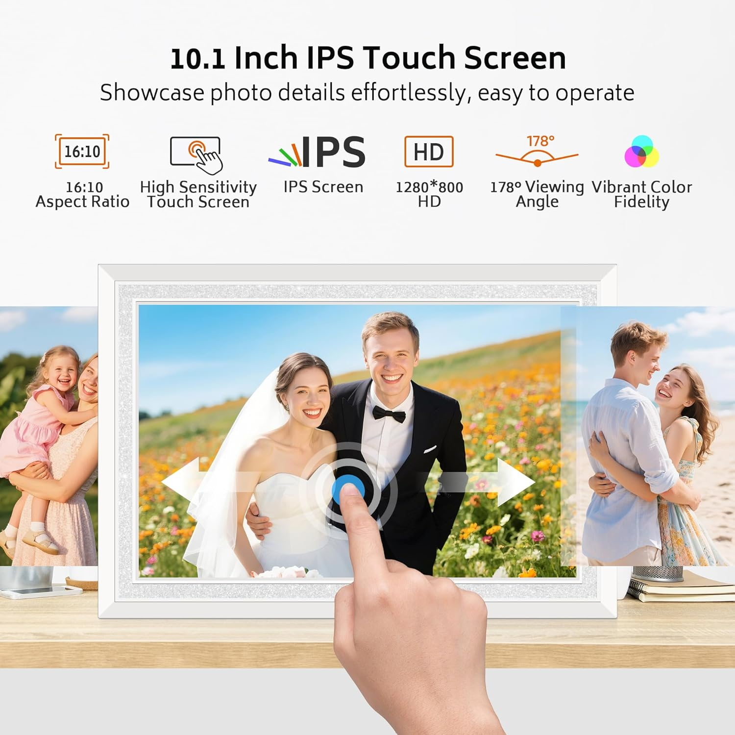 Frameo 10.1" Digital Picture Frame with 32GB Memory White Wifi Electronic Photo Frame 1280 X 800 IPS HD Touch Screen Auto-Rotate Slideshow Wall Mountable Share Photos/Video Remotely Anywhere image number 2